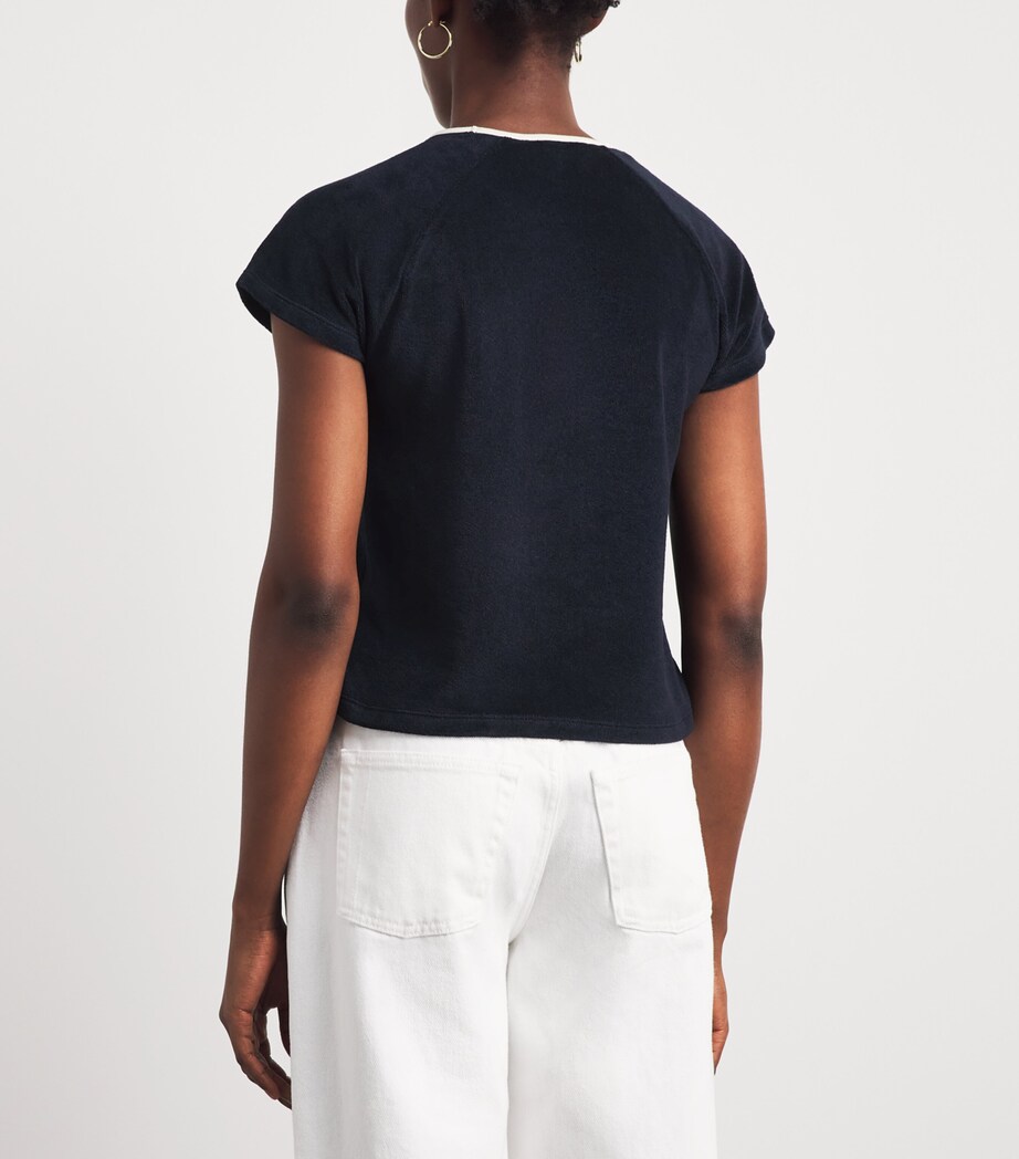 ME+EM Womens Organic Cotton-Blend Terry Baby T-Shirt Navy/cream Image 5