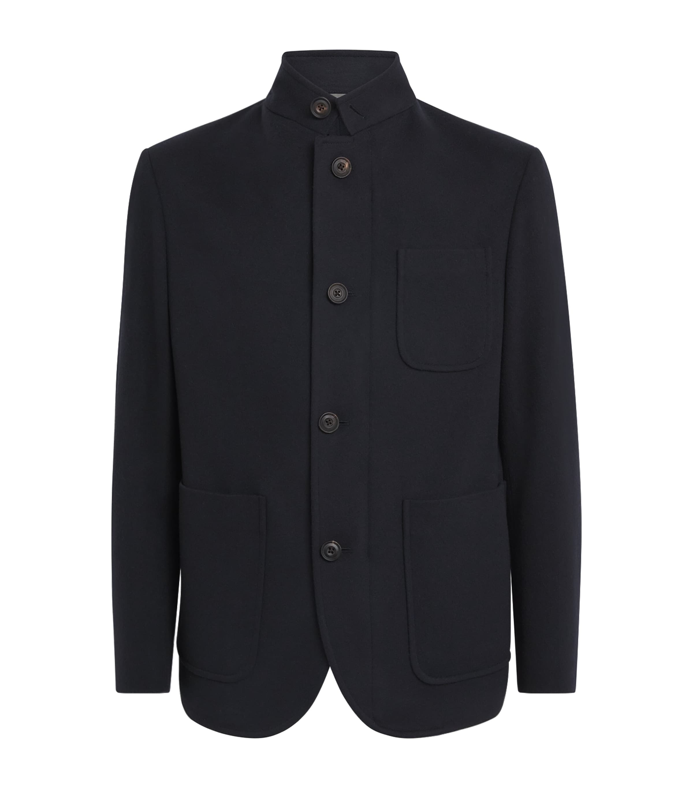 Corneliani Mens Virgin Wool High-Neck Jacket Dark Blue Image 1