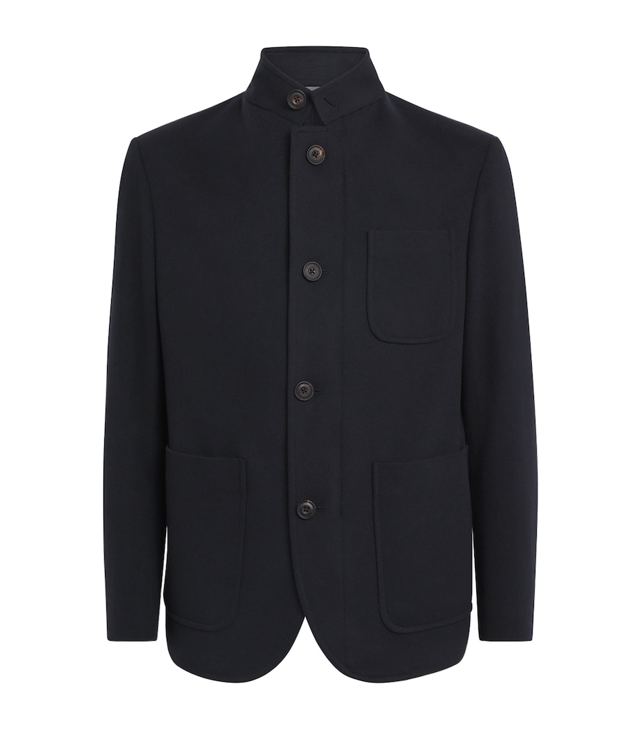 Corneliani Mens Virgin Wool High-Neck Jacket Dark Blue Image 1