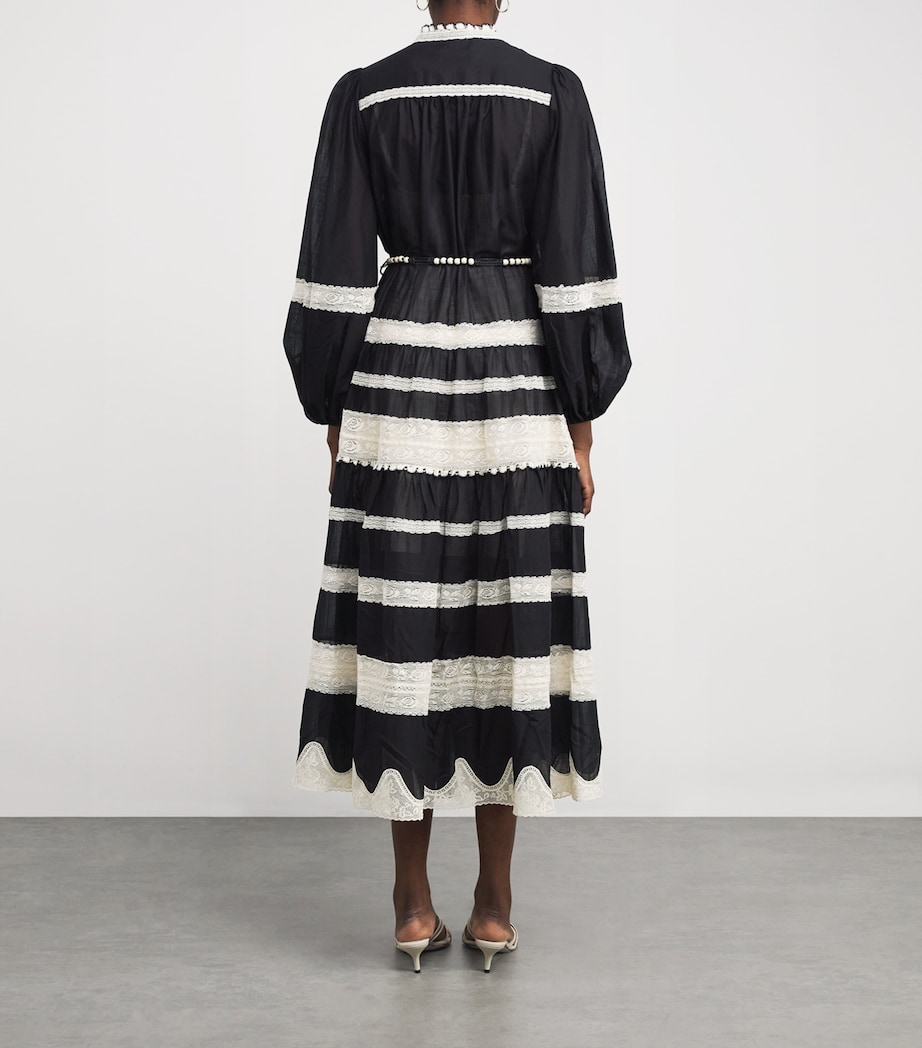 Cotton Lace-Insert Rhiannon Midi Dress BLCR BLACK/CREAM Image 3