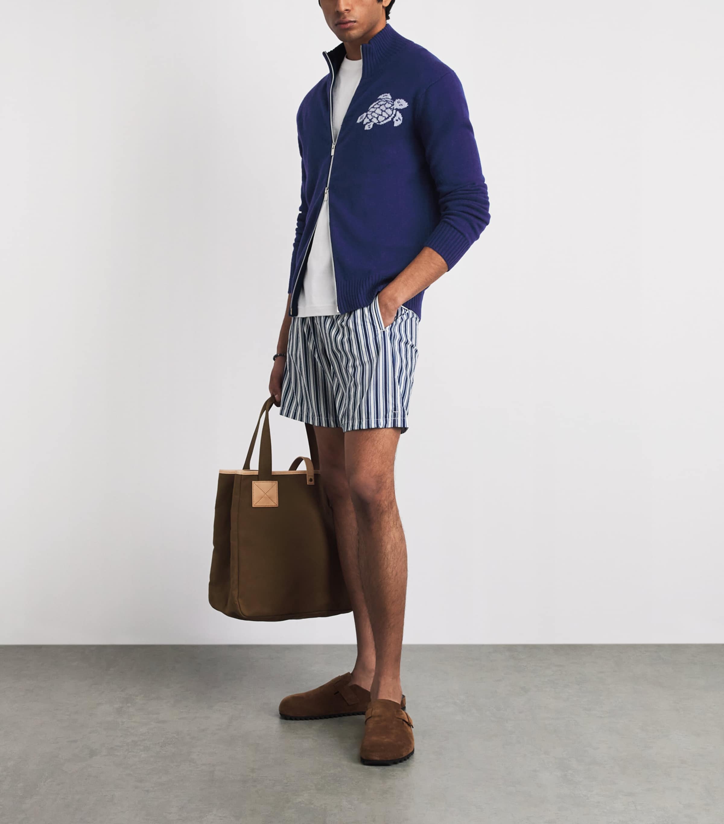 Vilebrequin Mens Virgin Wool-Cashmere Juan Zip-Up Cardigan Bleu Marine Image 2