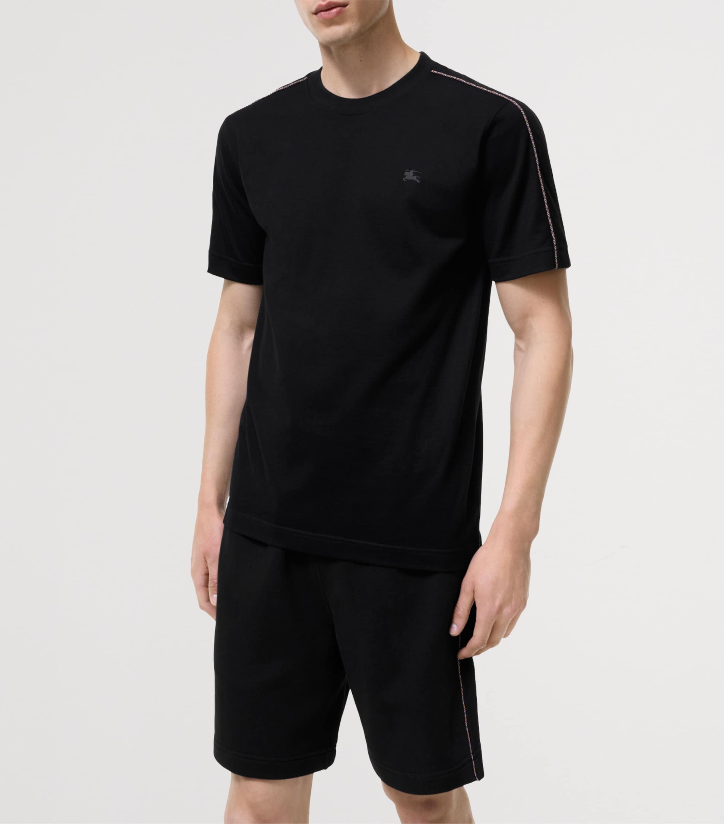 Burberry Mens Cotton Check-Piping Slim T-Shirt Black Image 2