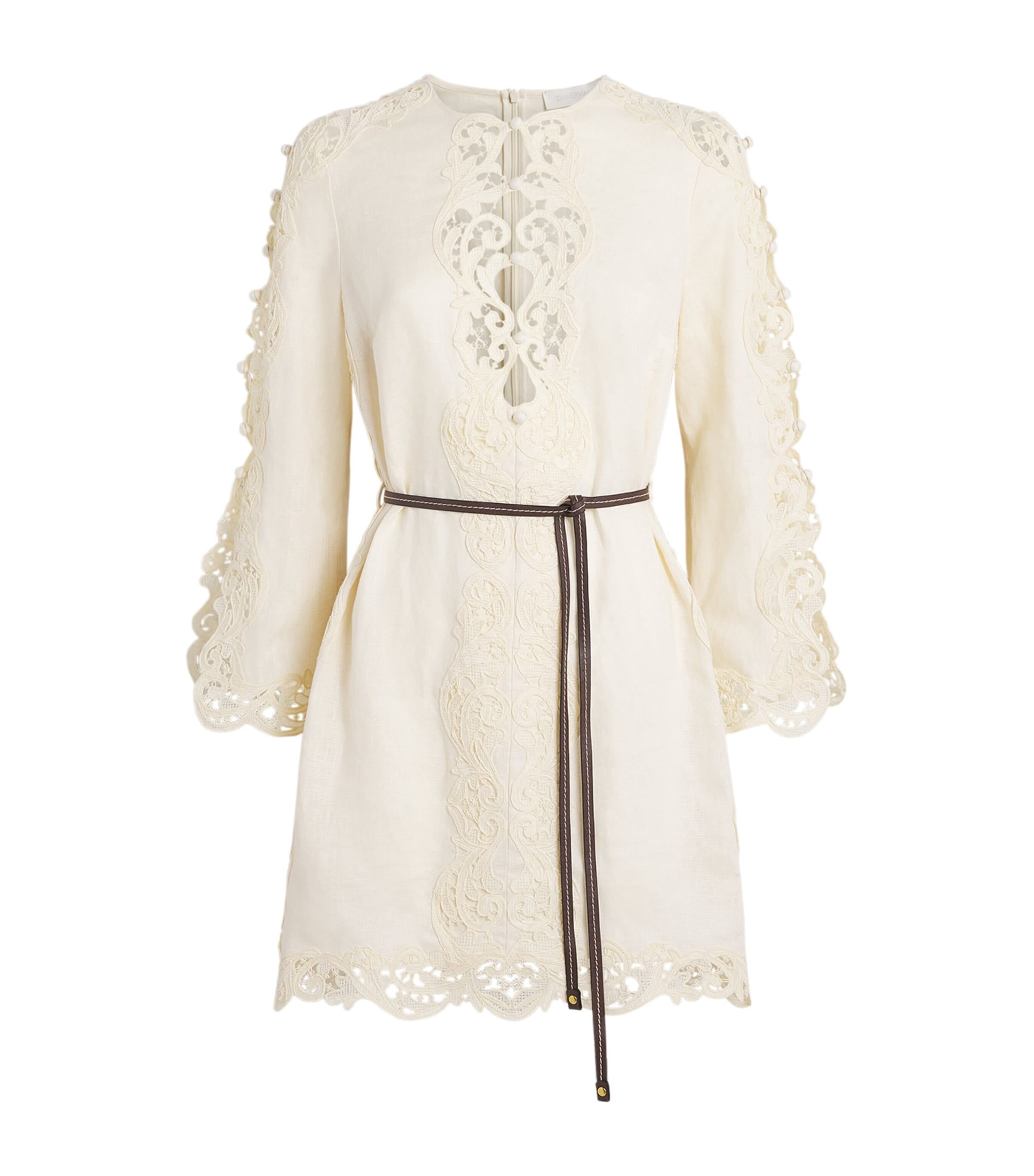 Zimmermann Linen Embroidered Awaken Mini Dress In White