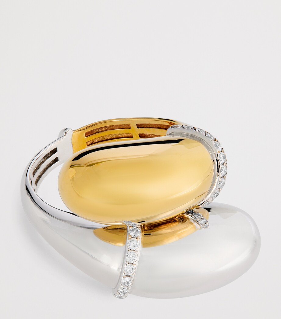 Mixed Gold and Diamond Double Bouy Ring MIXED GOLD Image 4