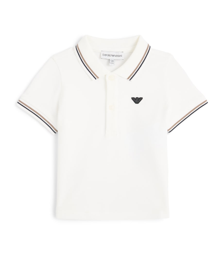 Emporio Armani Kids Stretch-Cotton Logo Polo Shirt (6-36 Months) Off White Image 1