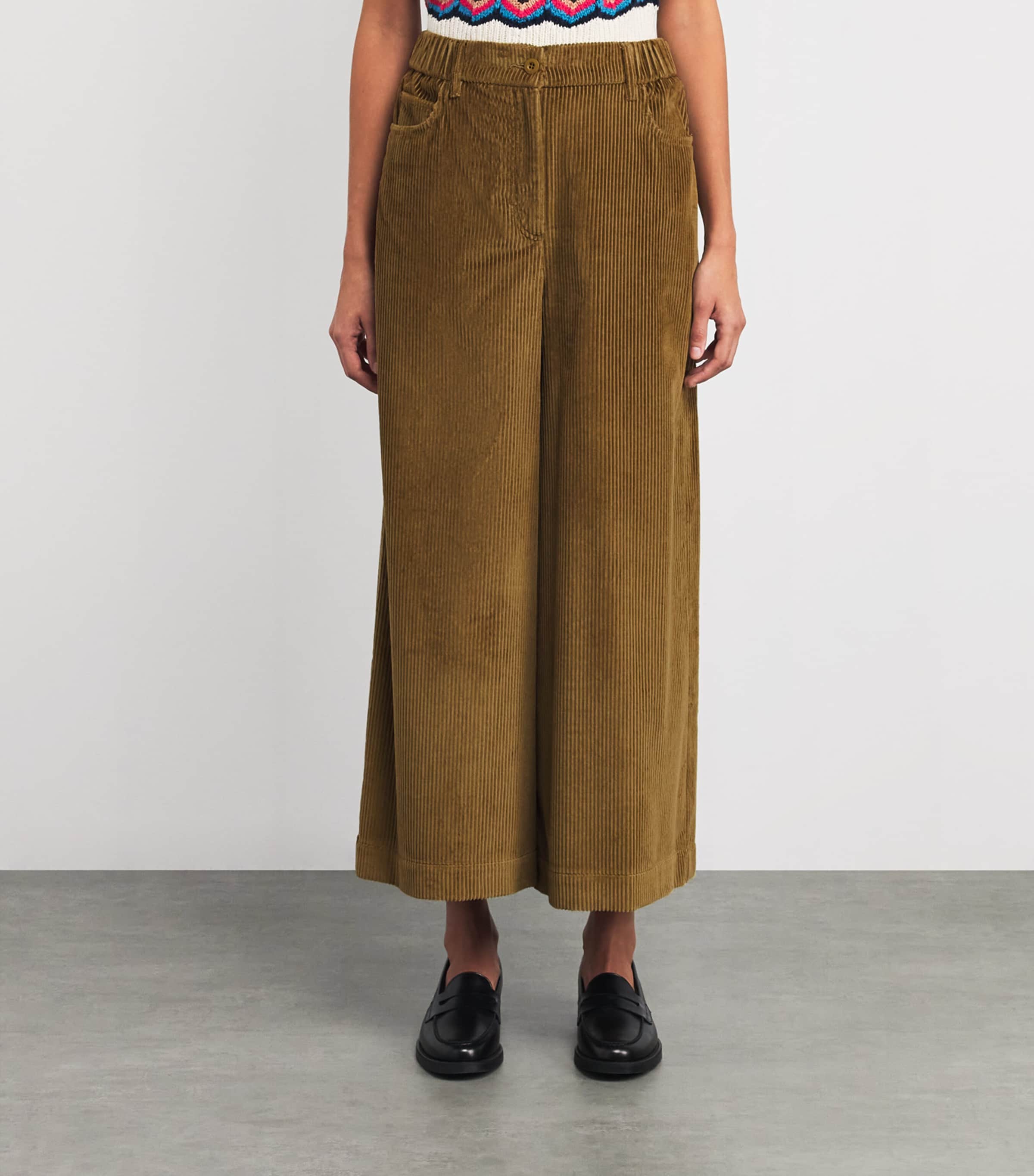 Corduroy Wide-Leg Trousers OLIVE GREEN Image 3