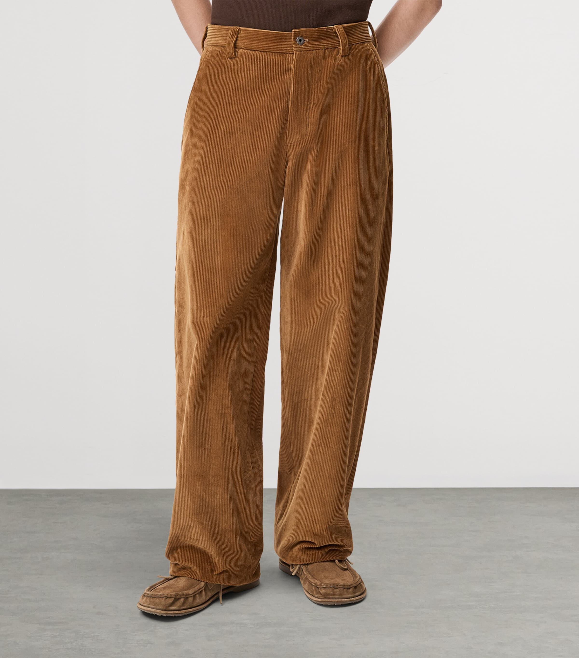 Cotton Corduroy Straight Trousers BROWN Image 3