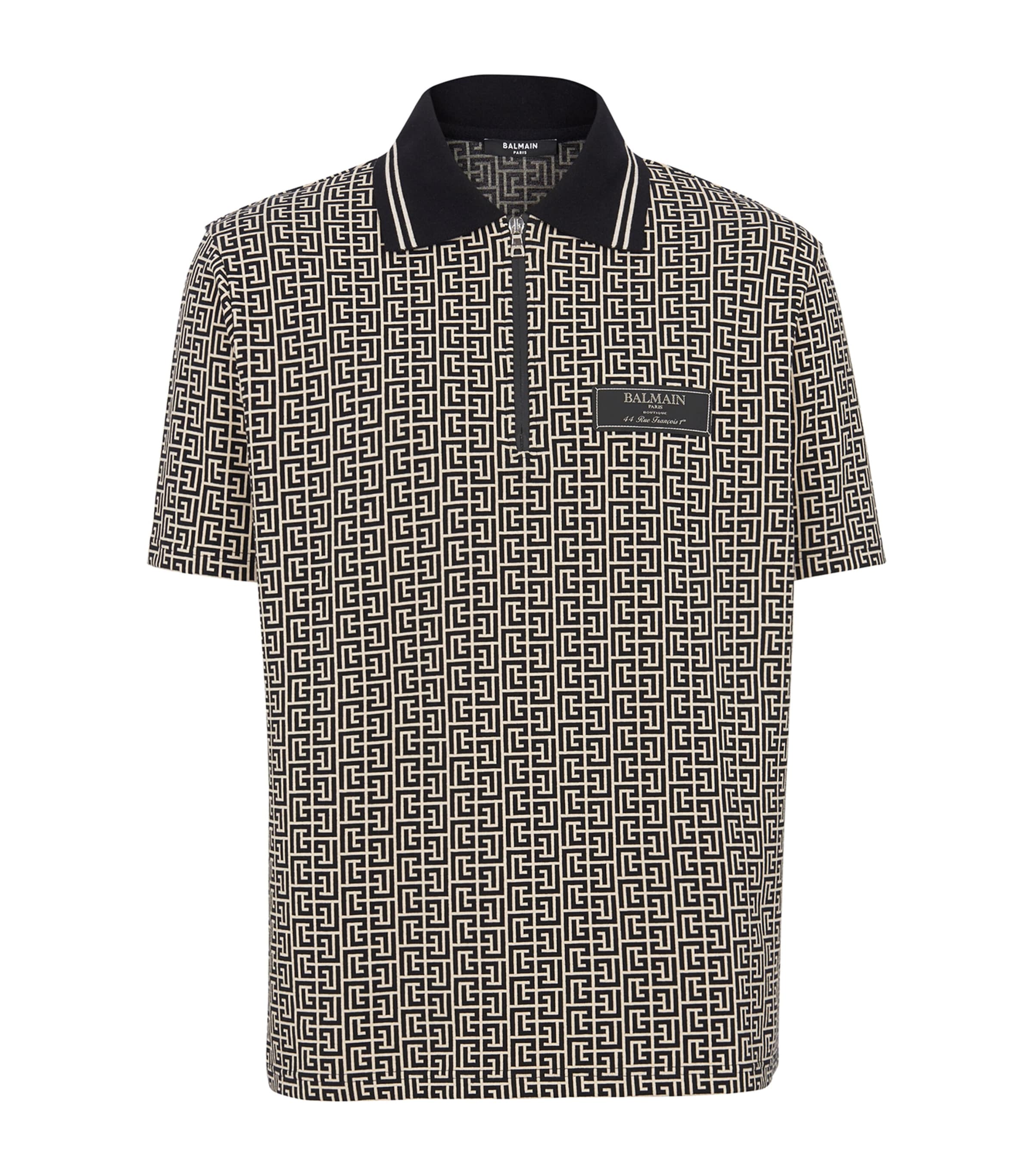 Balmain Labyrinth Polo Shirt With Jacquard Effect In Black