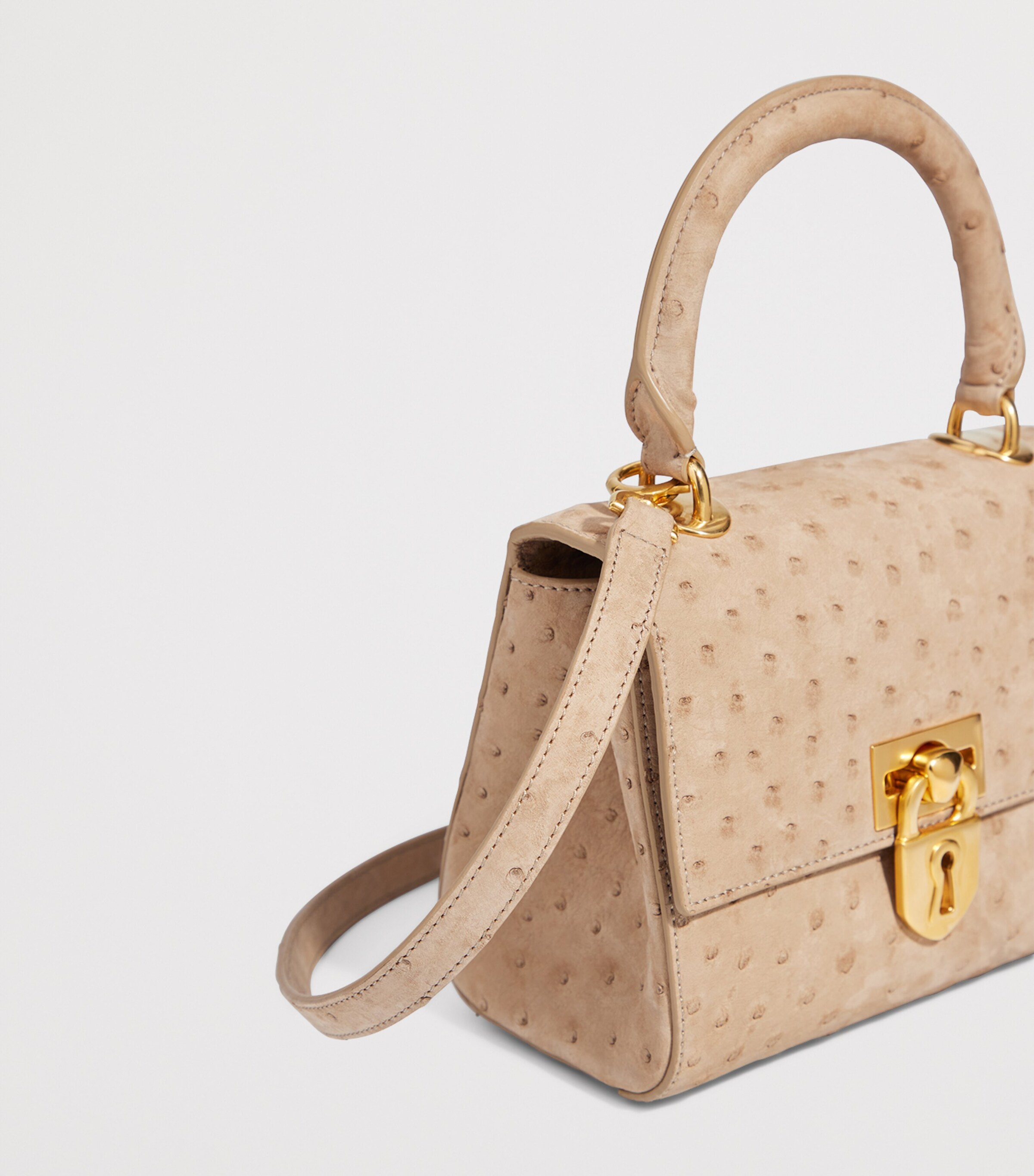 Mini Ostrich Leather Secret Top-Handle Bag 803 TAUPE Image 4