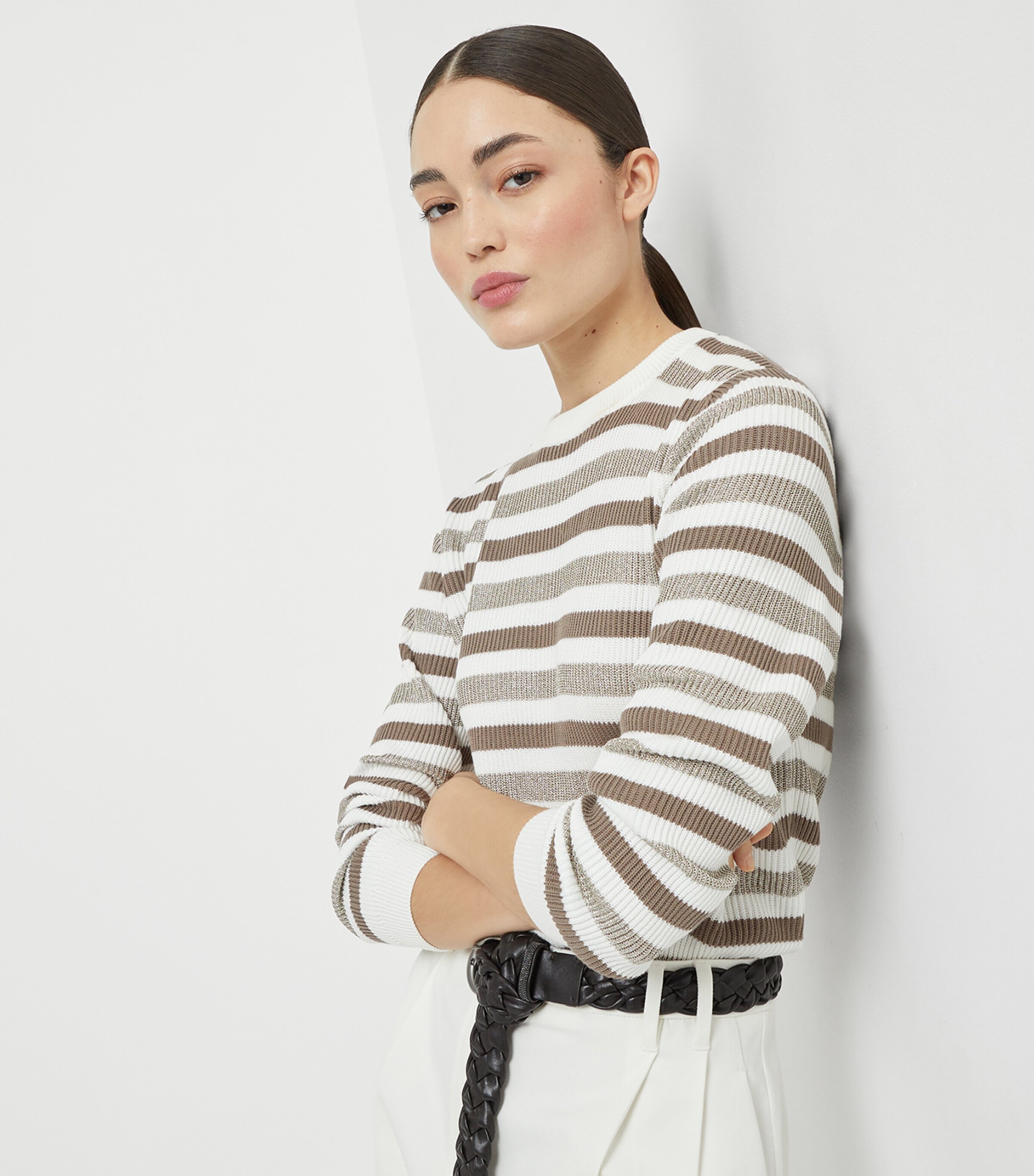 Brunello Cucinelli Womens Cotton Stripe Sweater Image 6