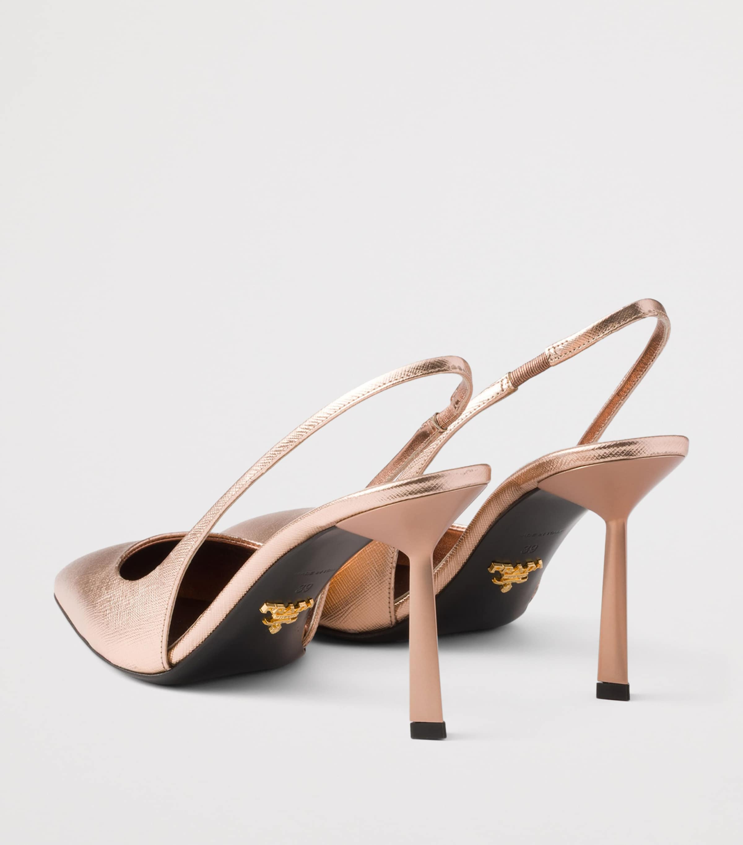 Prada Metallic Saffiano Leather Slingback Heels 75 Powder Image 4