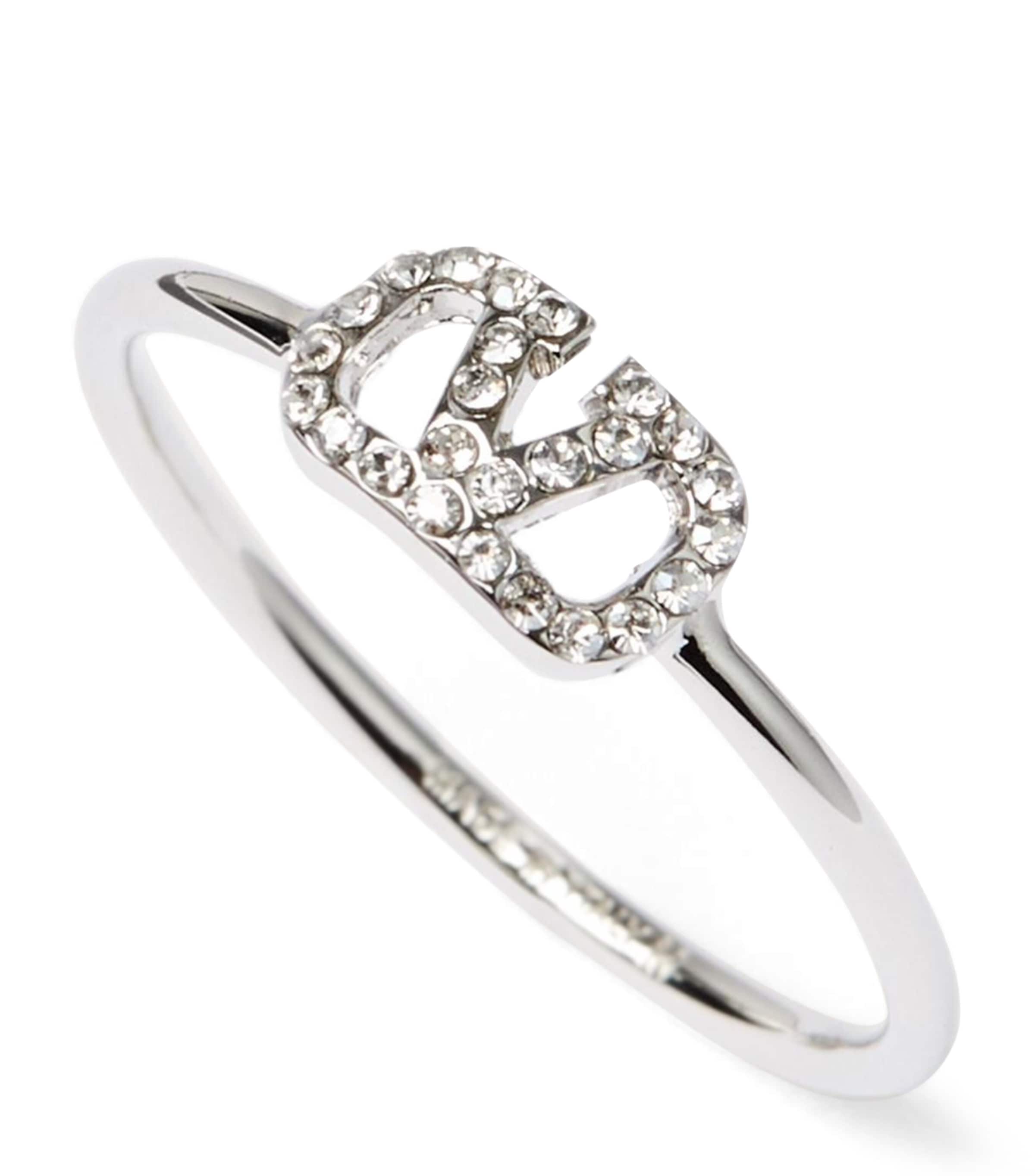 Valentino Garavani Silver-Tone Embellished VLogo Ring