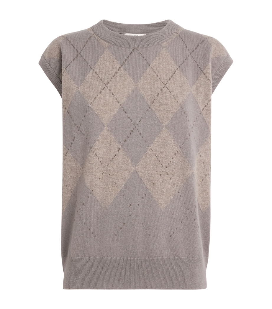 Johnstons Of Elgin Womens Cashmere Argyle Clan Sweater Powderd Stone Image 1