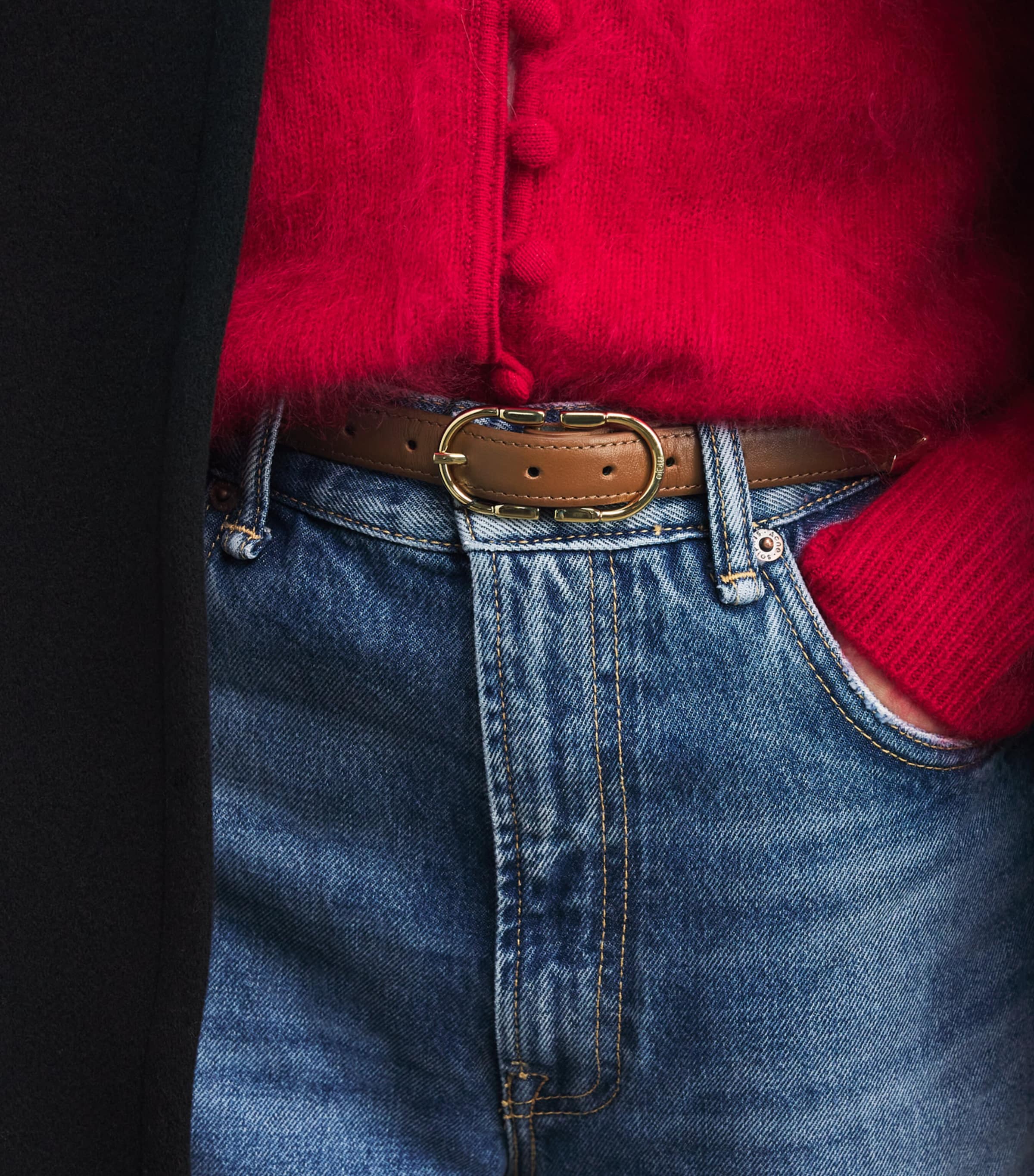 Leather Double-Buckle Belt CAMEL Image 2