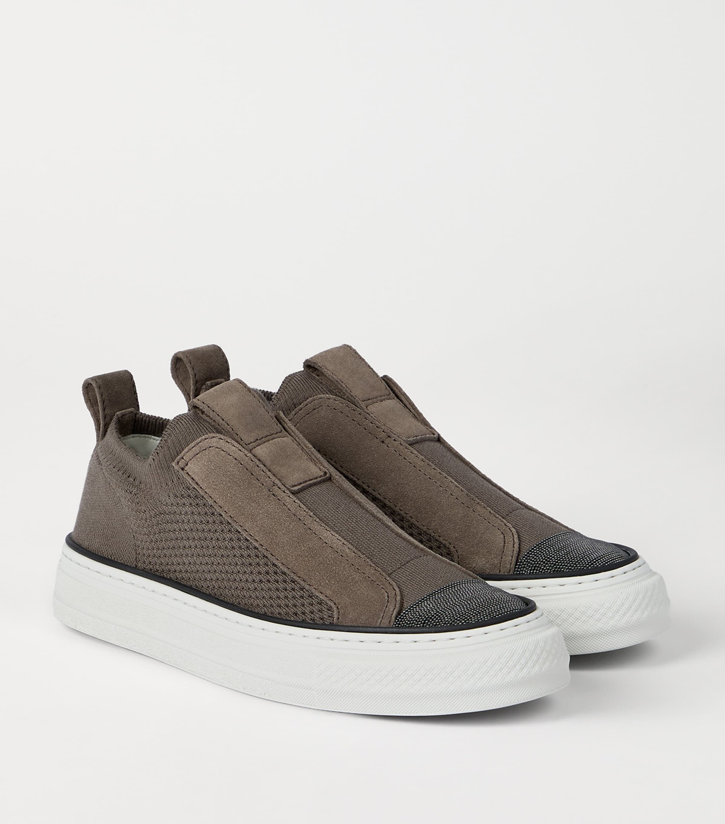 Brunello Cucinelli Knitted Suede-Trim Sneakers Image 3