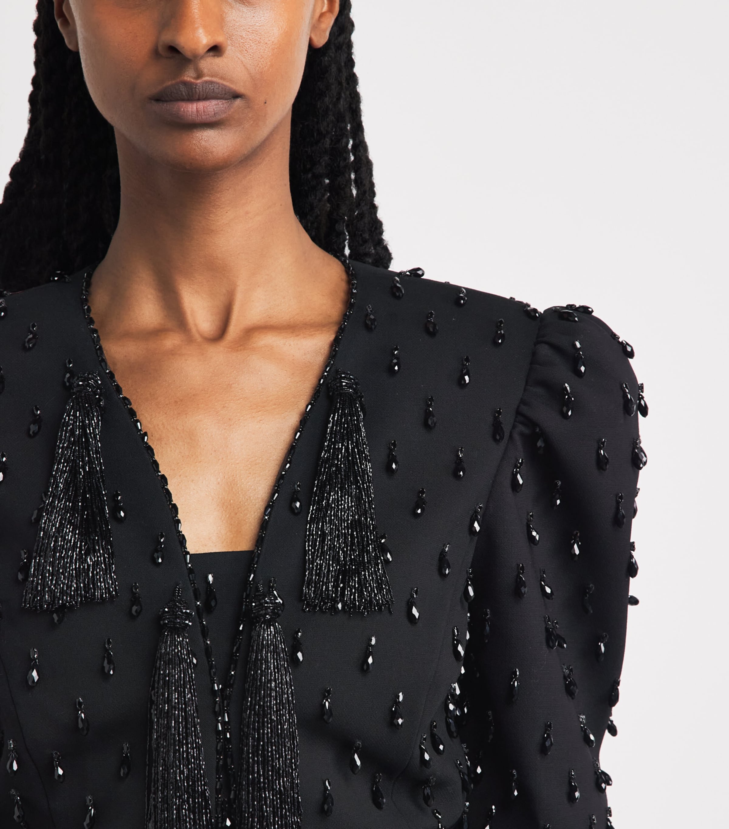Carolina Herrera Womens Tassel-Embellished Cropped Jacket Black Image 3