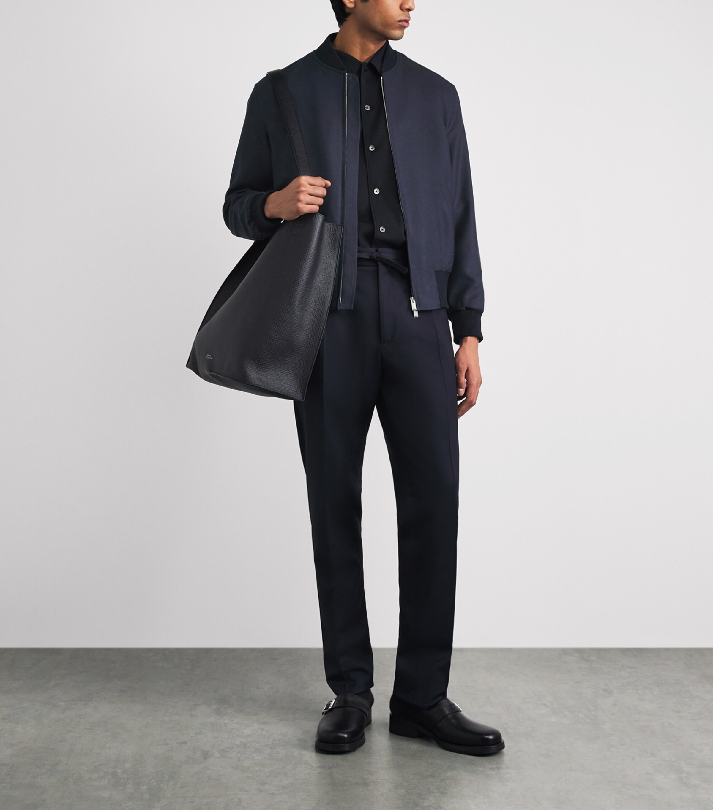 Lardini Mens Cashmere-Blend Bomber Jacket Navy Image 2
