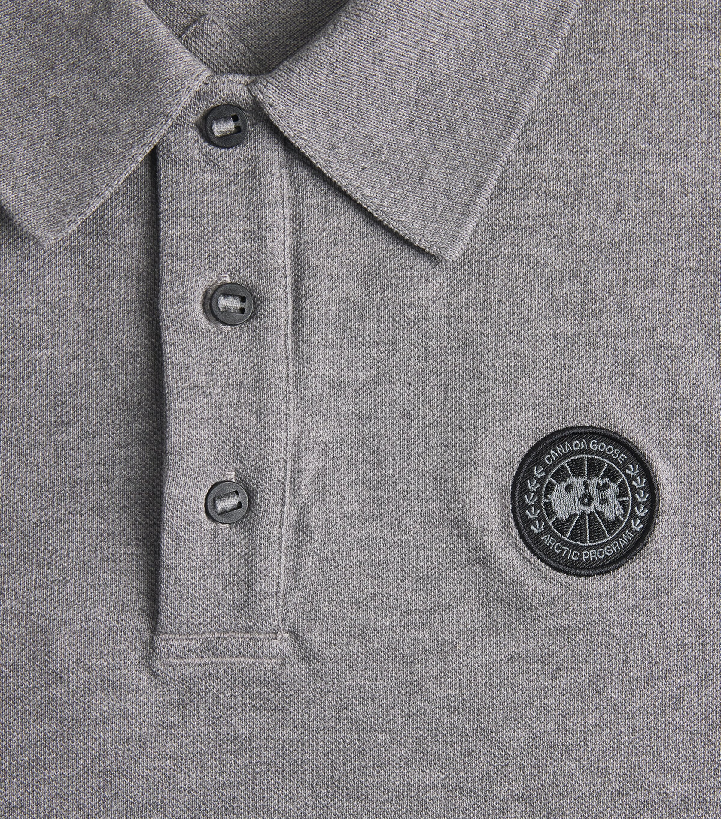 Canada Goose Mens Organic Cotton Beckley Black Disc Polo Shirt Stone Heather Image 6