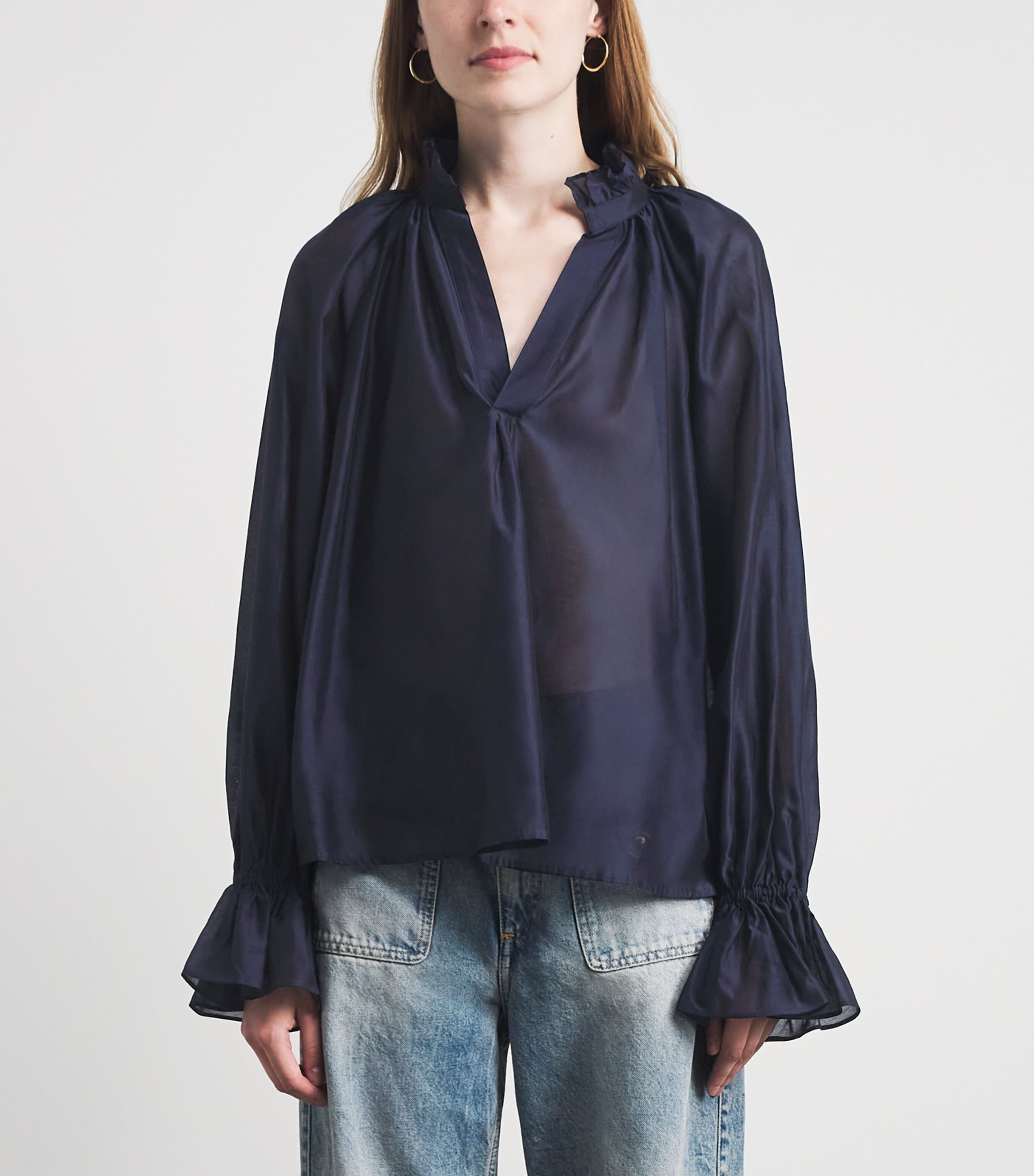 Polo Ralph Lauren Womens Organza Blouse Hunter Navy Image 4