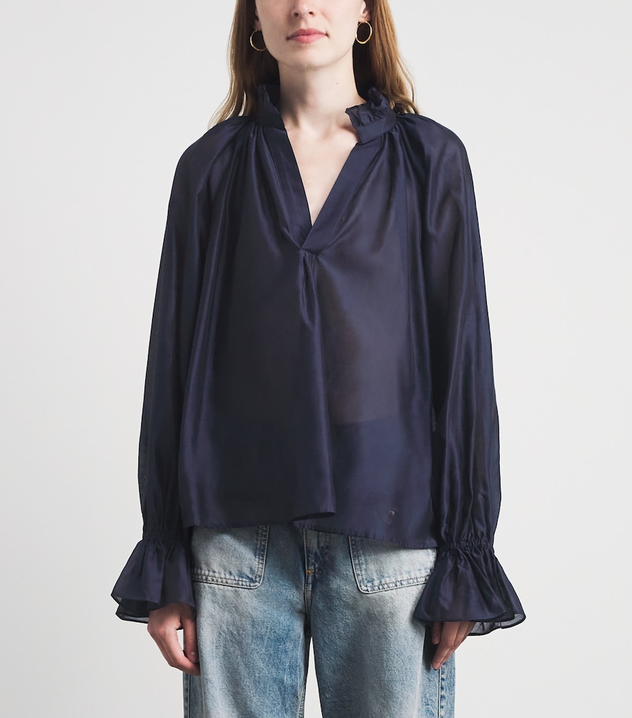 Polo Ralph Lauren Womens Organza Blouse Hunter Navy Image 4