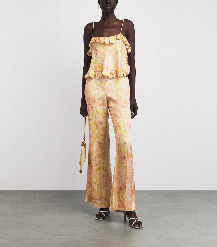 Sandro Paris Womens Satin Floral Wide-Leg Trousers Pink / Green Image 2