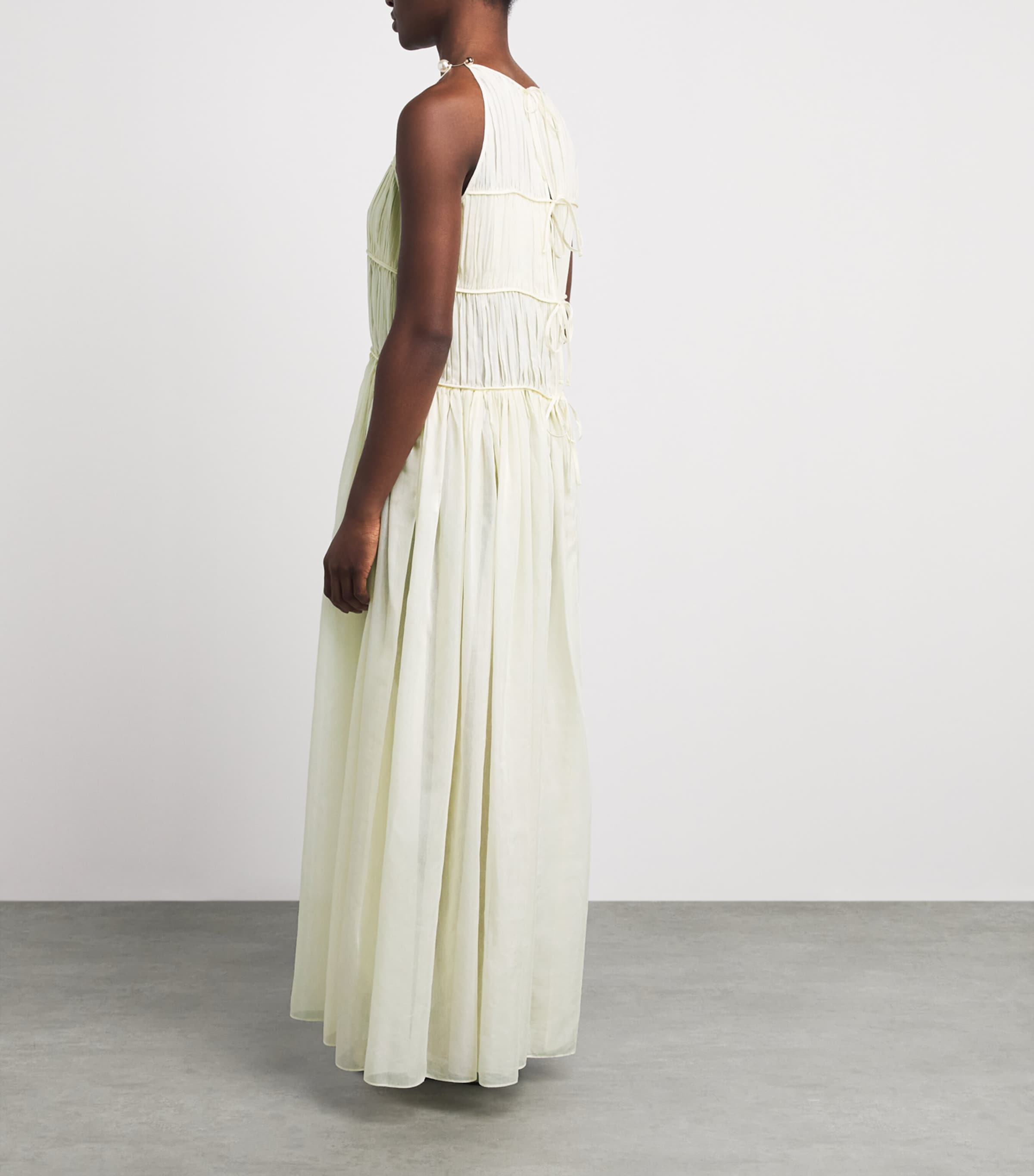 Moré Noir Womens Cotton-Silk Ruched Morgan Midi Dress Alabaster Cream Image 4