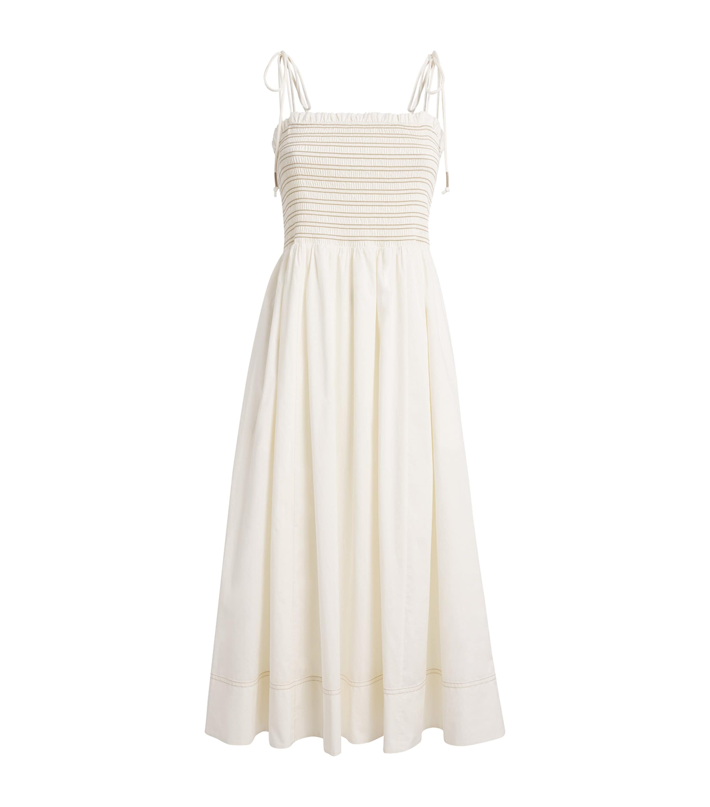 Veronica Beard Smocked Kaela Midi Dress In White