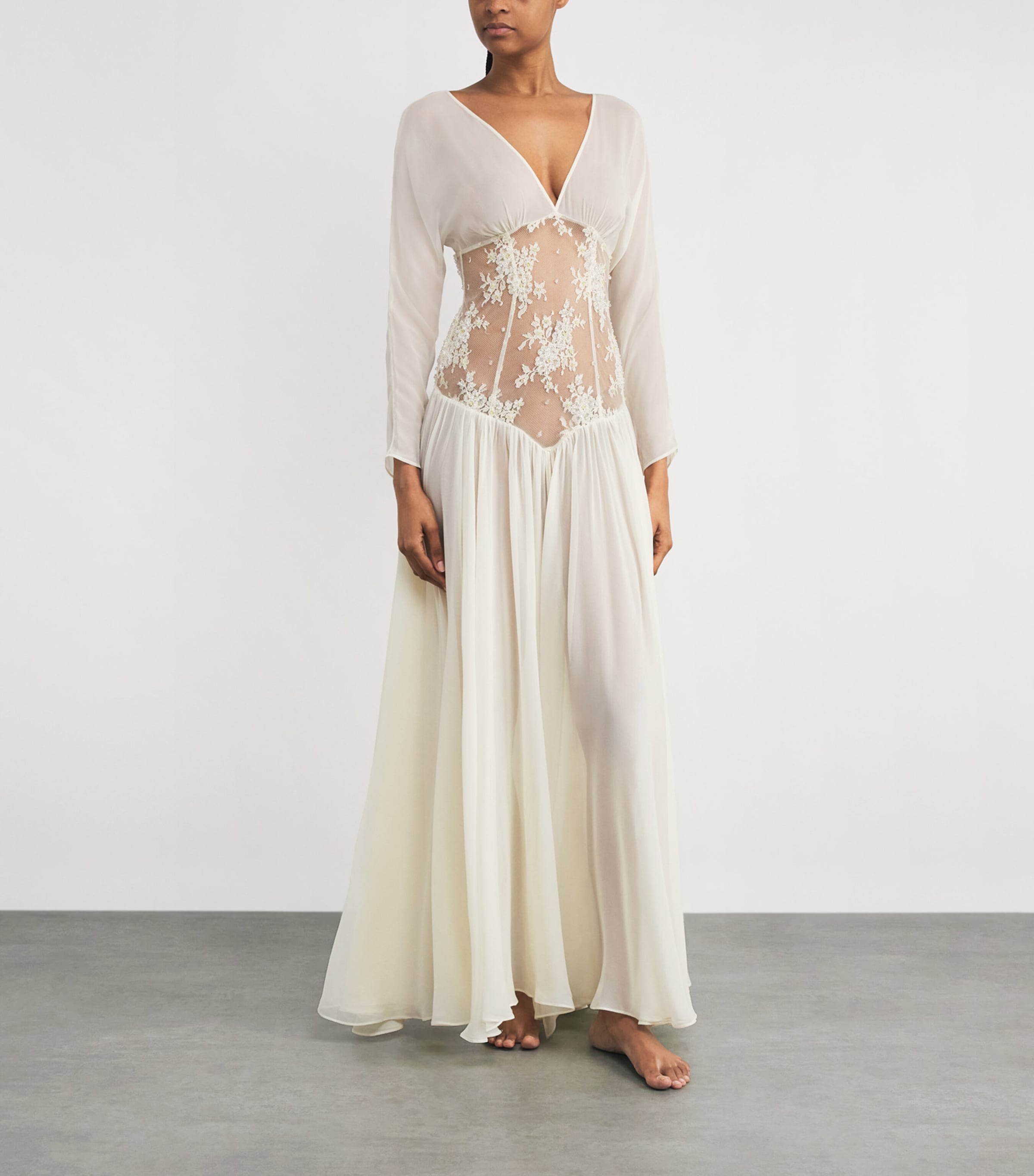 Rosamosario Womens Silk Crystal Meera Maxi Dress Off White Image 2