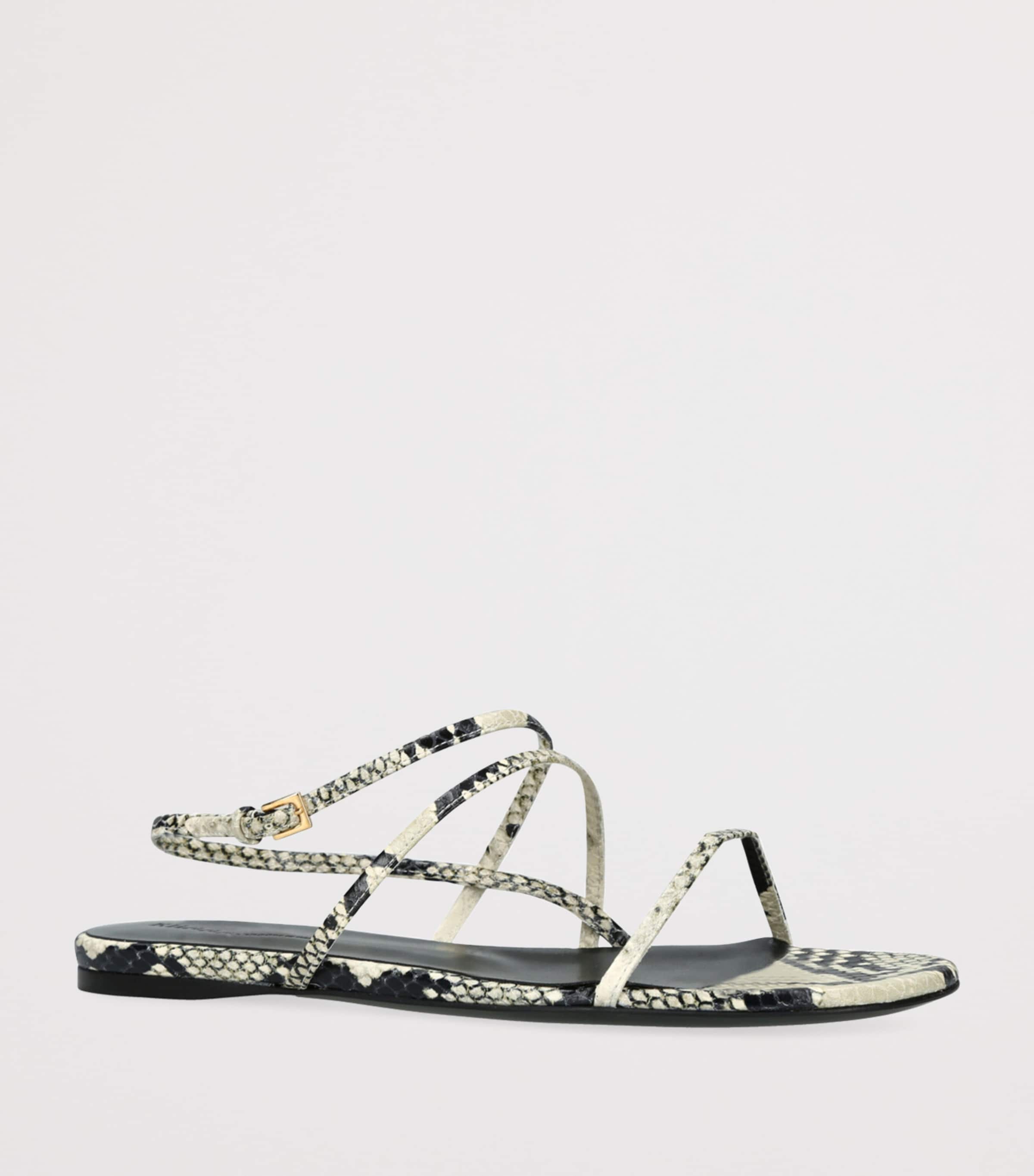 Python-Embossed Leather Loop Flat Sandals GREY/P.CMB Image 3