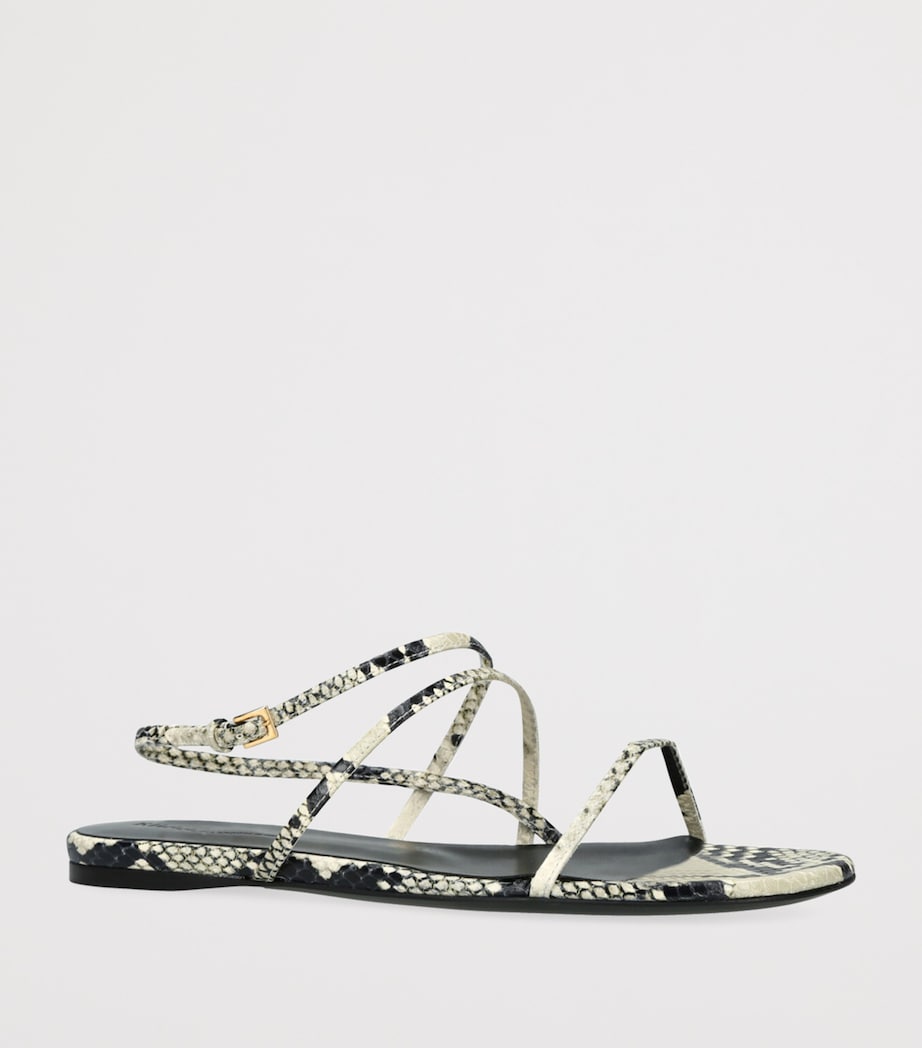 Python-Embossed Leather Loop Flat Sandals GREY/P.CMB Image 3