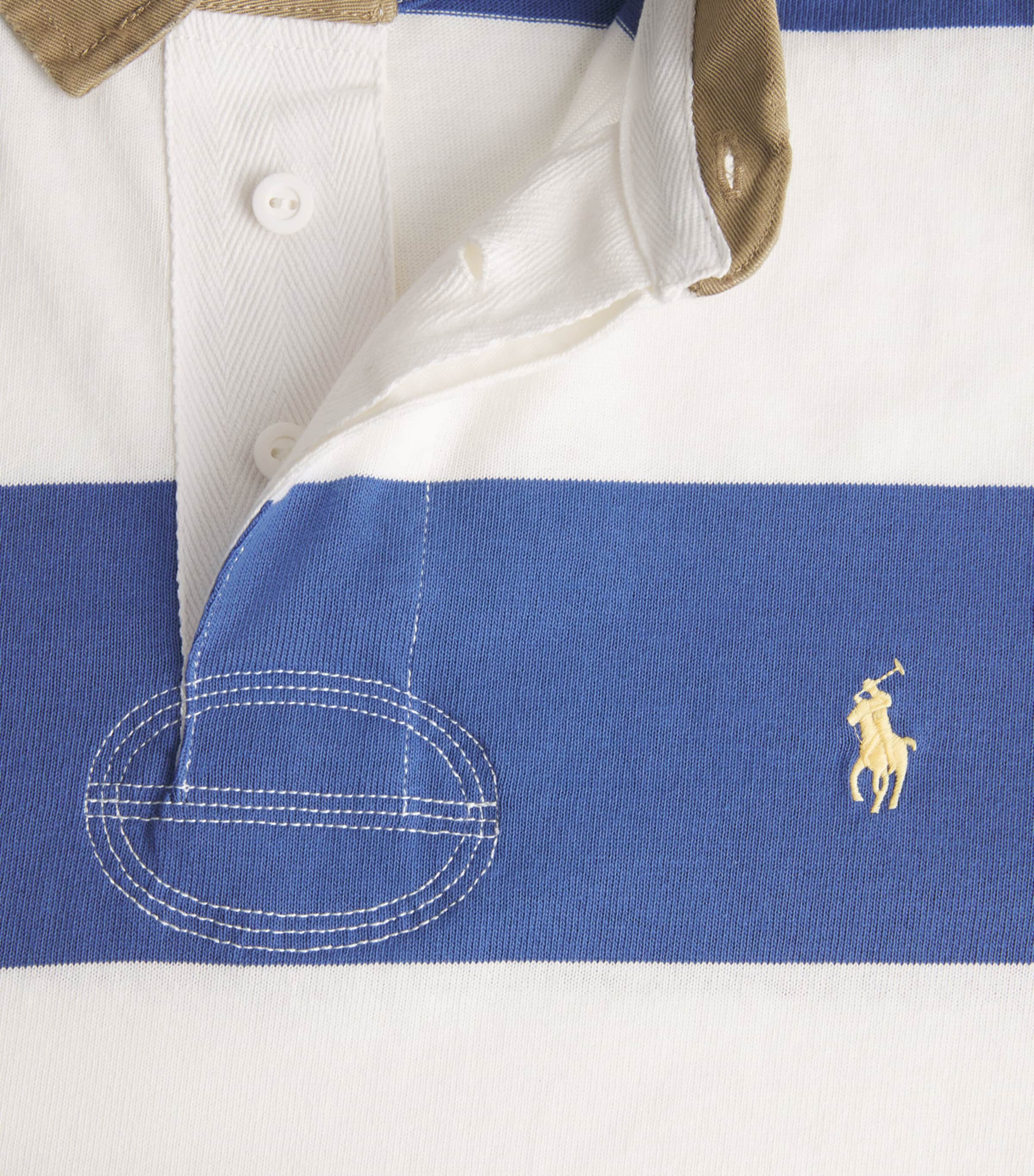 Cotton Stripe Polo Pony Rugby Shirt BLUE Image 5