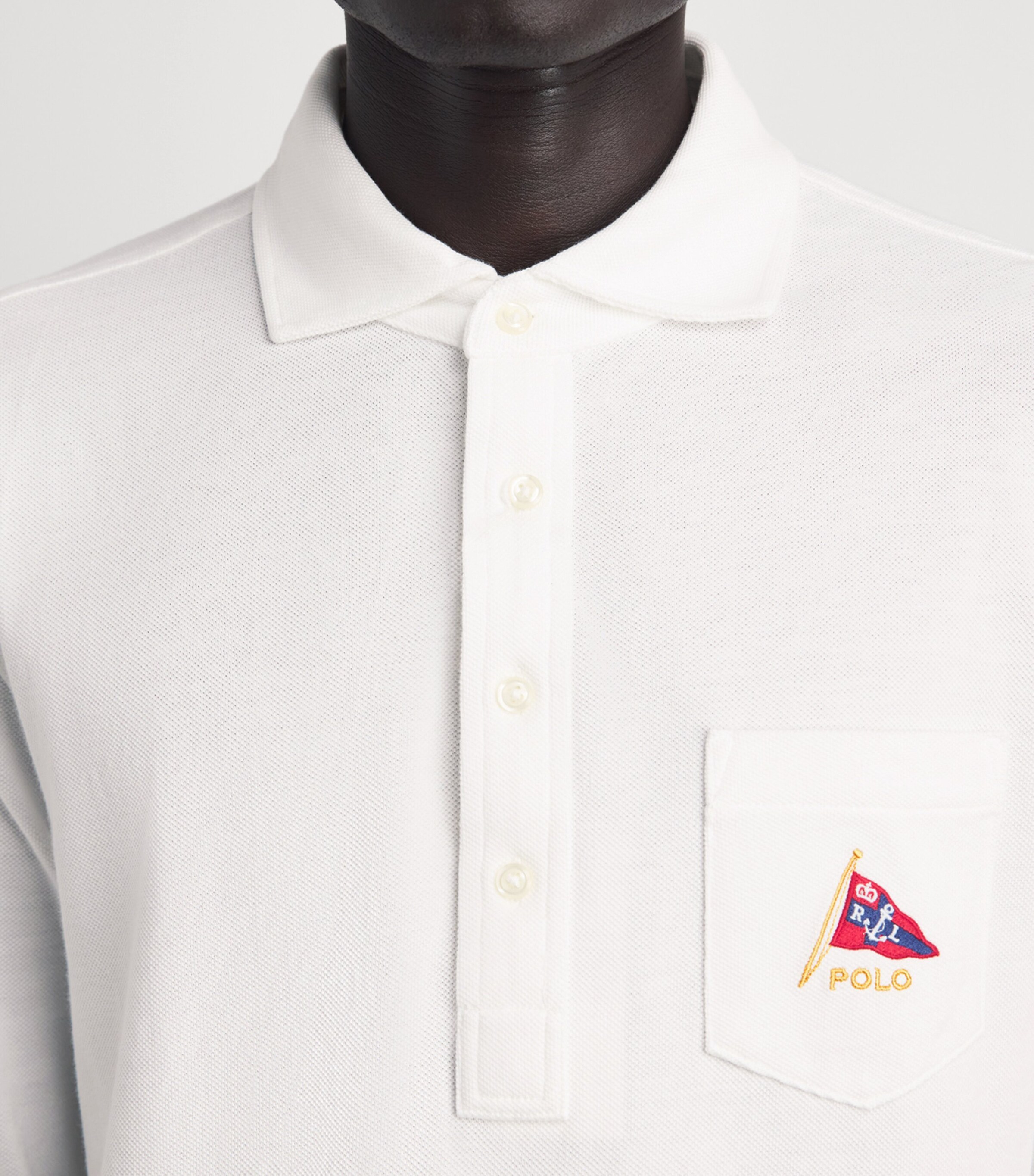 Polo Ralph Lauren Mens Cotton Mesh Long-Sleeve Polo Shirt White Image 3