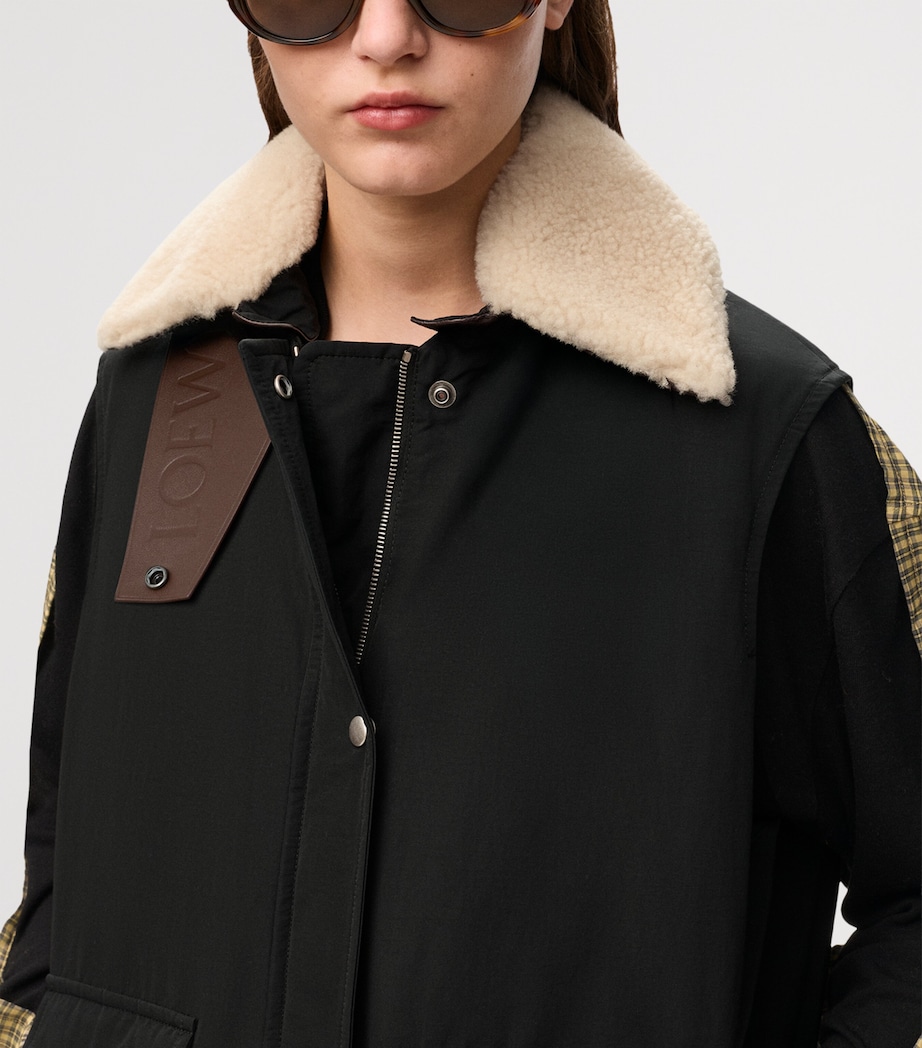 LOEWE Womens Technical Shearling-Collar Gilet Black Image 8