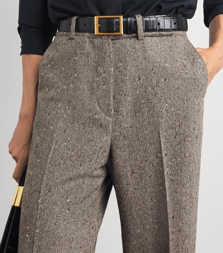 Kiton Womens Virgin Wool-Blend Wide-Leg Trousers Light Brown Tweed Image 3