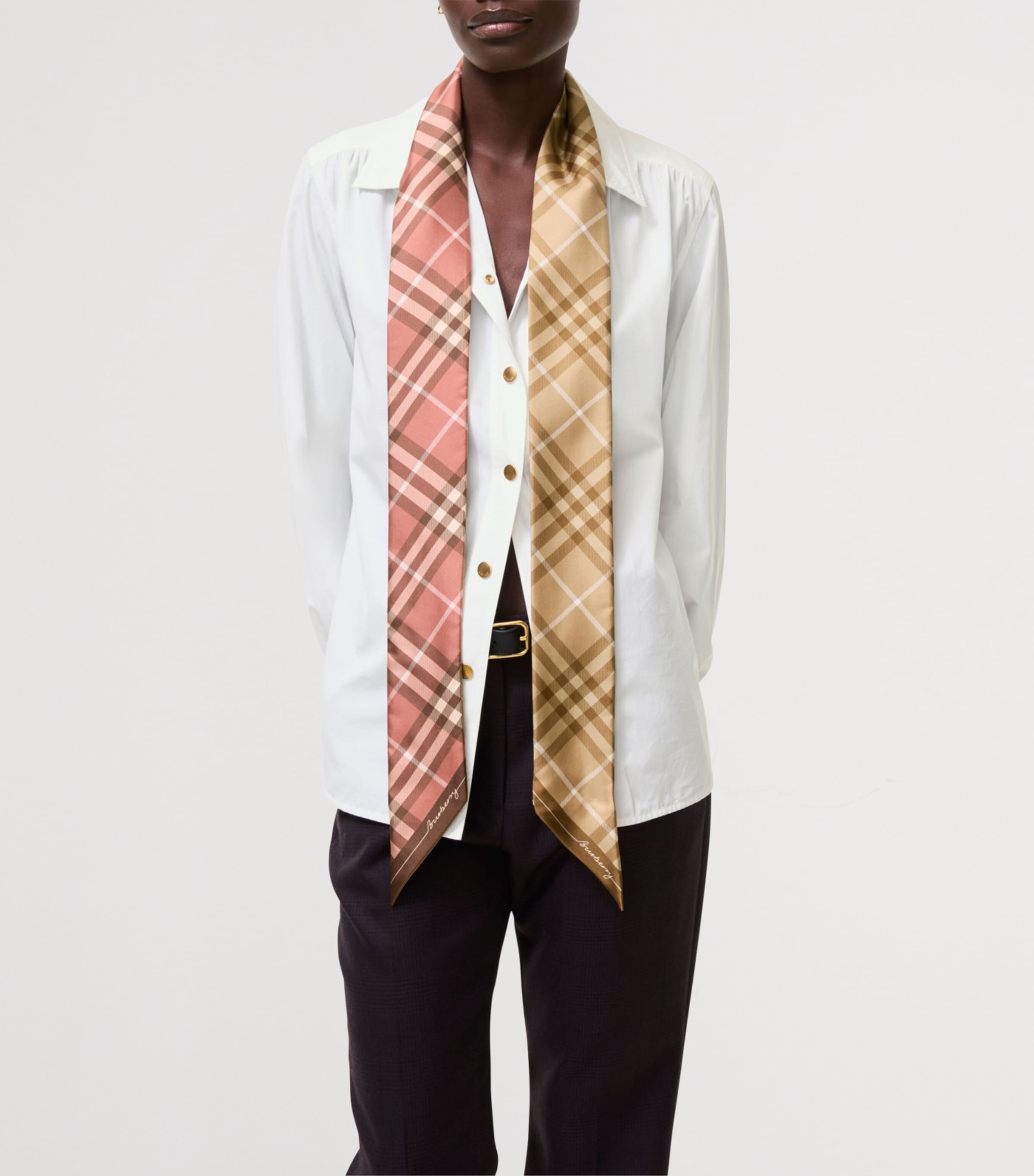Burberry Silk Contrast Check Skinny Scarf Finch/clay Image 3