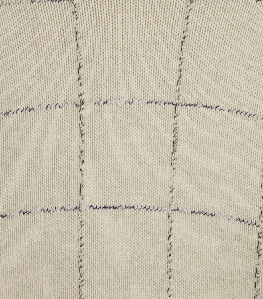 Cashmere Check Funnel-Neck Sweater 105NATURAL Image 6