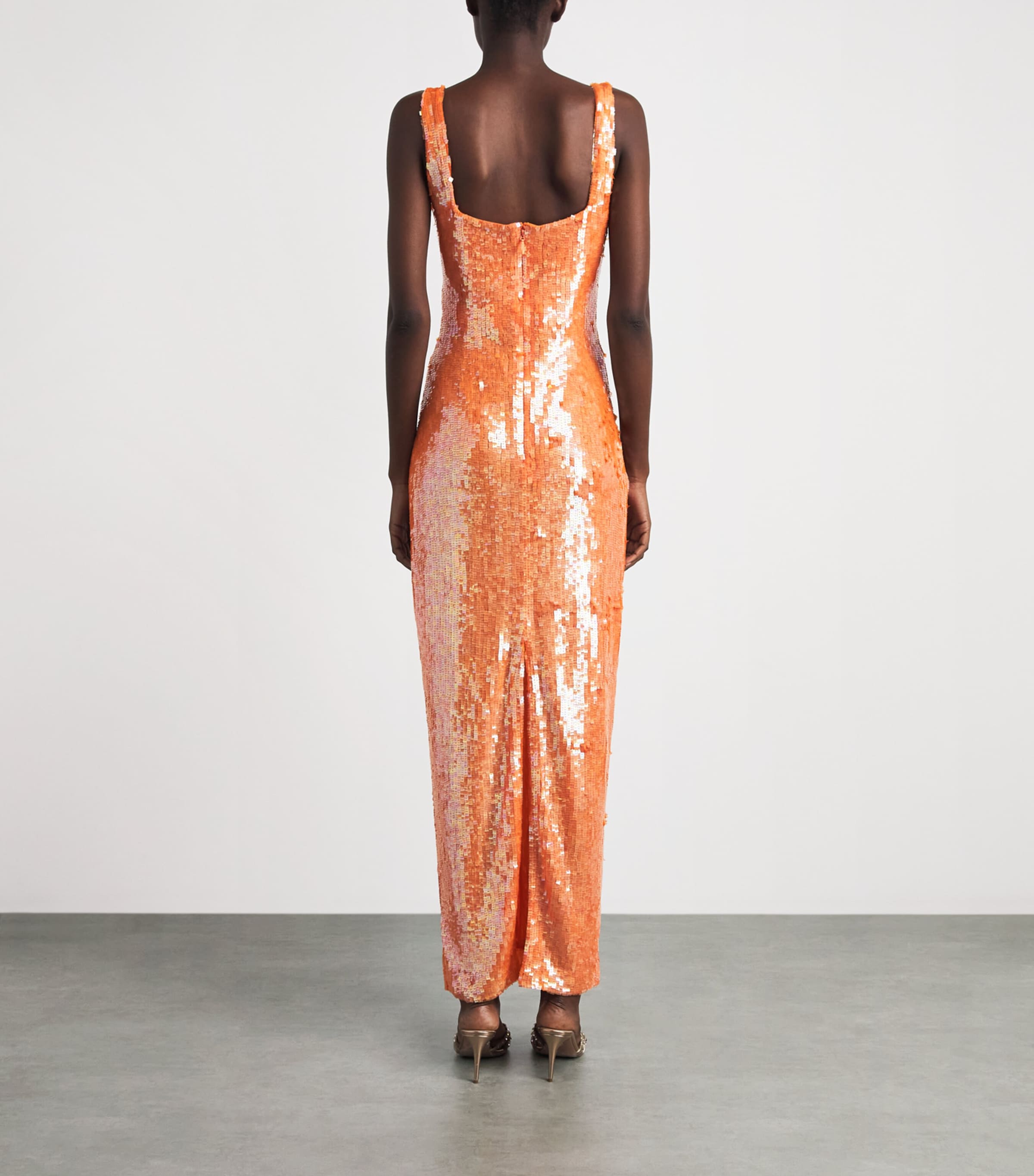 Rachel Gilbert Womens Sequin Kayla Column Gown Orange Image 4