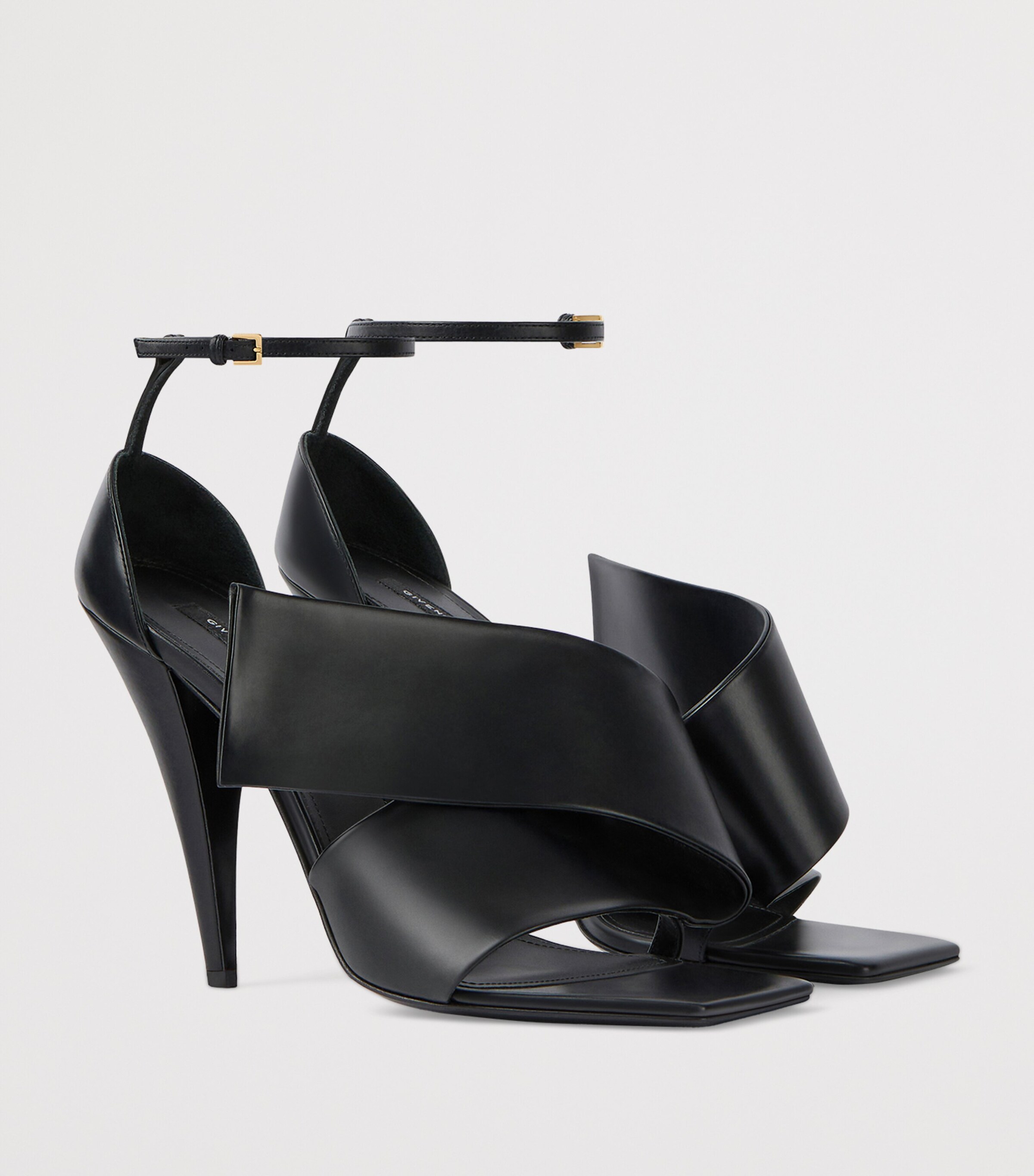 Givenchy Leather Twisted Ribbon Heeled Sandals 95 Black Image 3