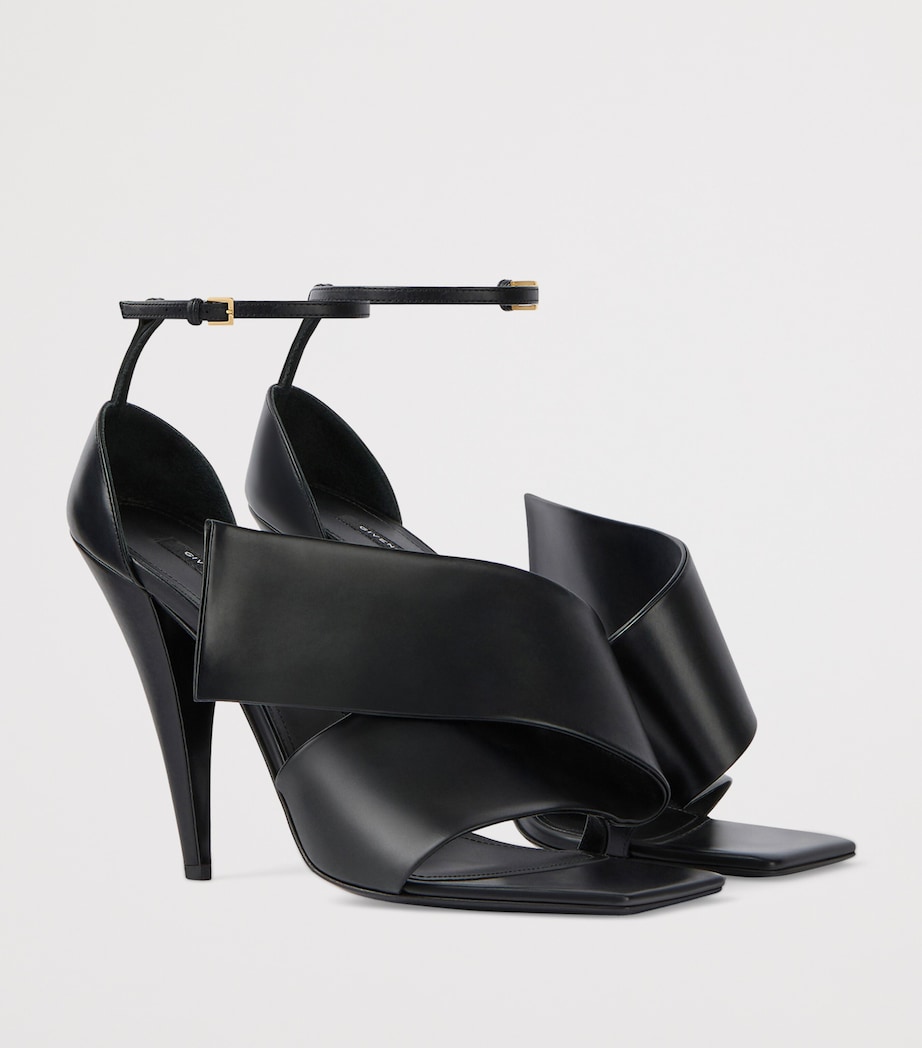 Leather Twisted Ribbon Heeled Sandals 95 BLACK Image 3