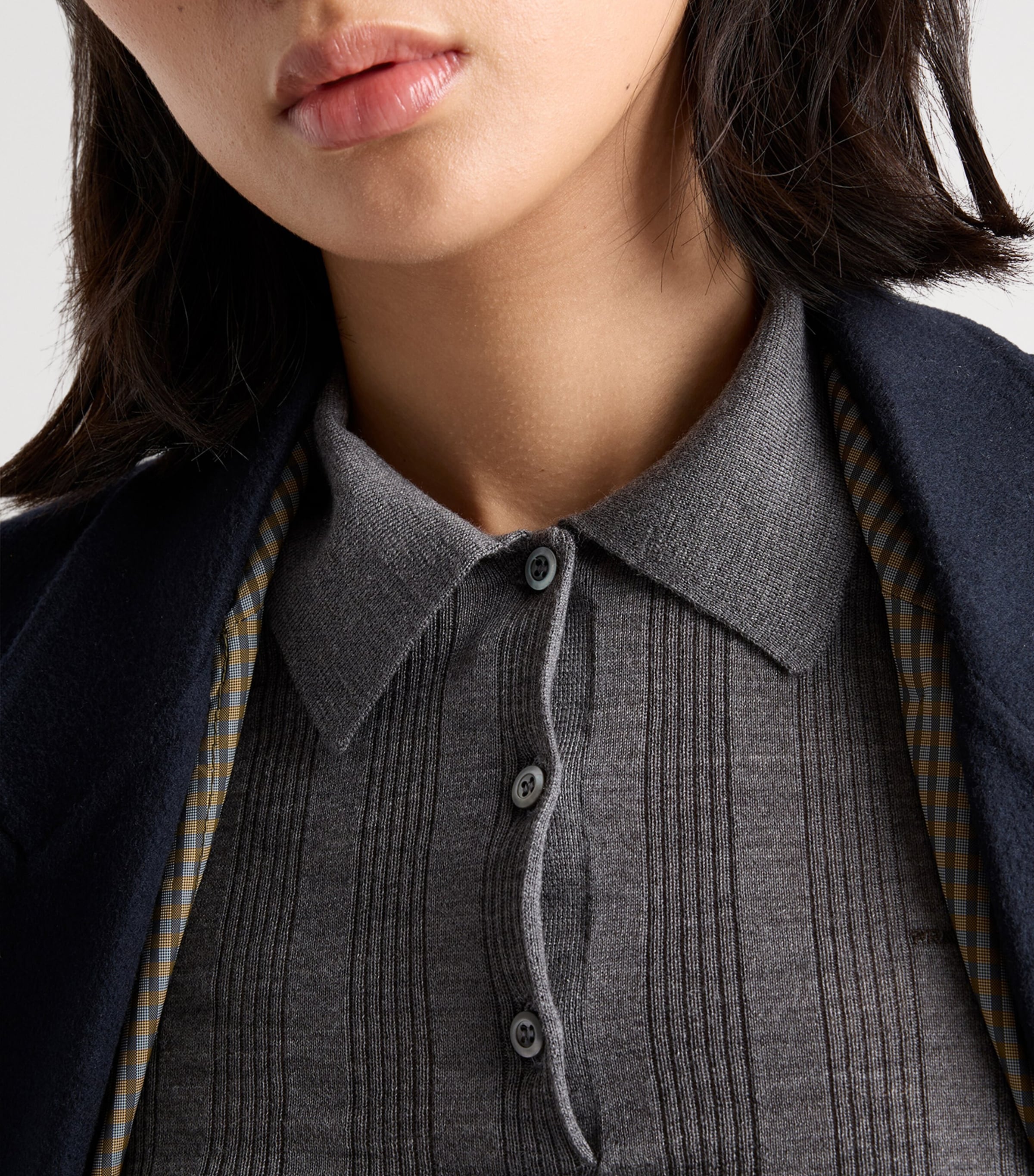 Prada Womens Wool Ribbed Polo Sweater Grey Image 3