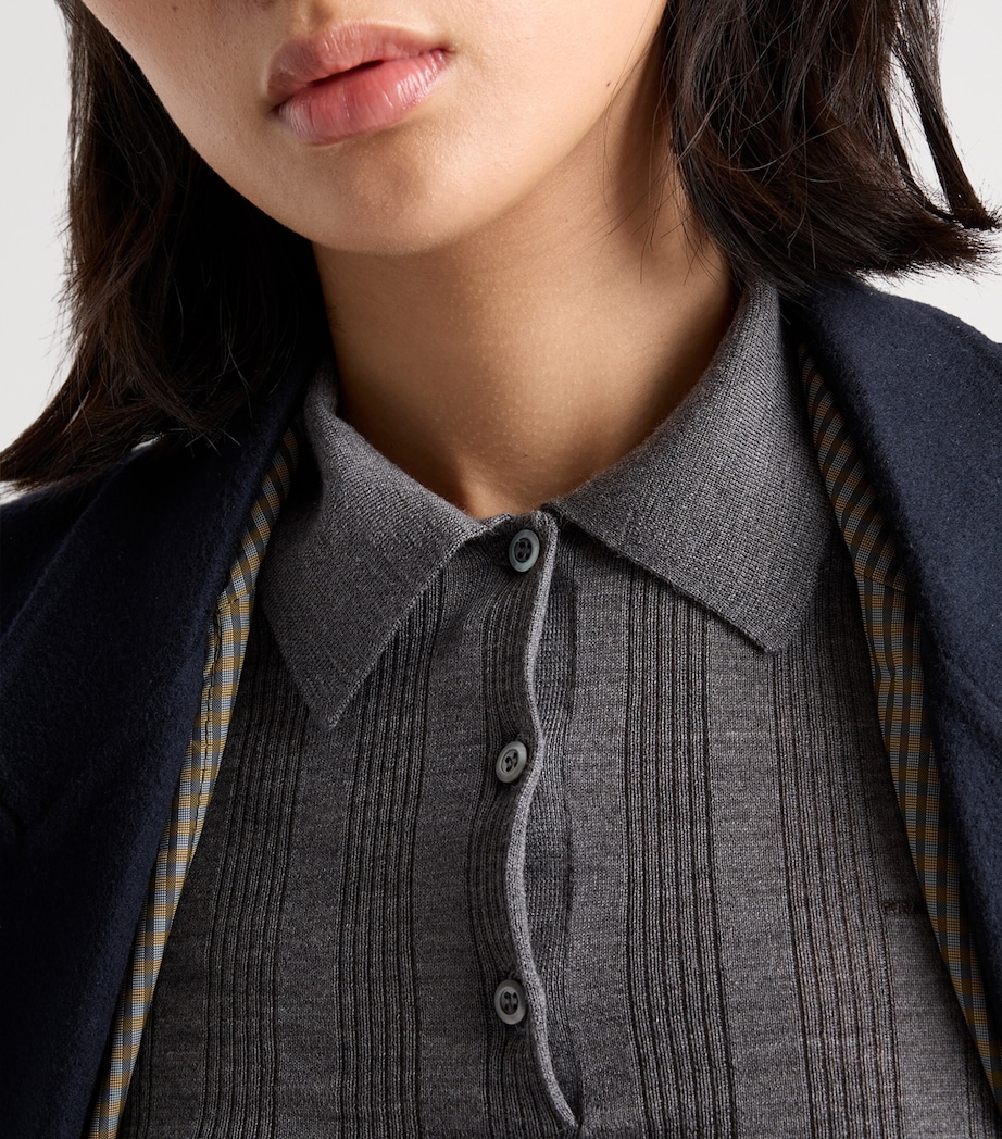 Prada Womens Wool Ribbed Polo Sweater Grey Image 3