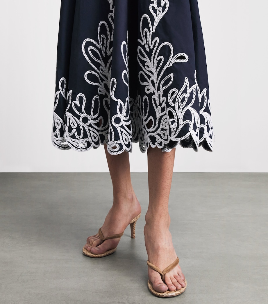Cinq A Sept Womens Cotton Poplin Paisley Bloom Dama Midi Dress Navy/white Image 5