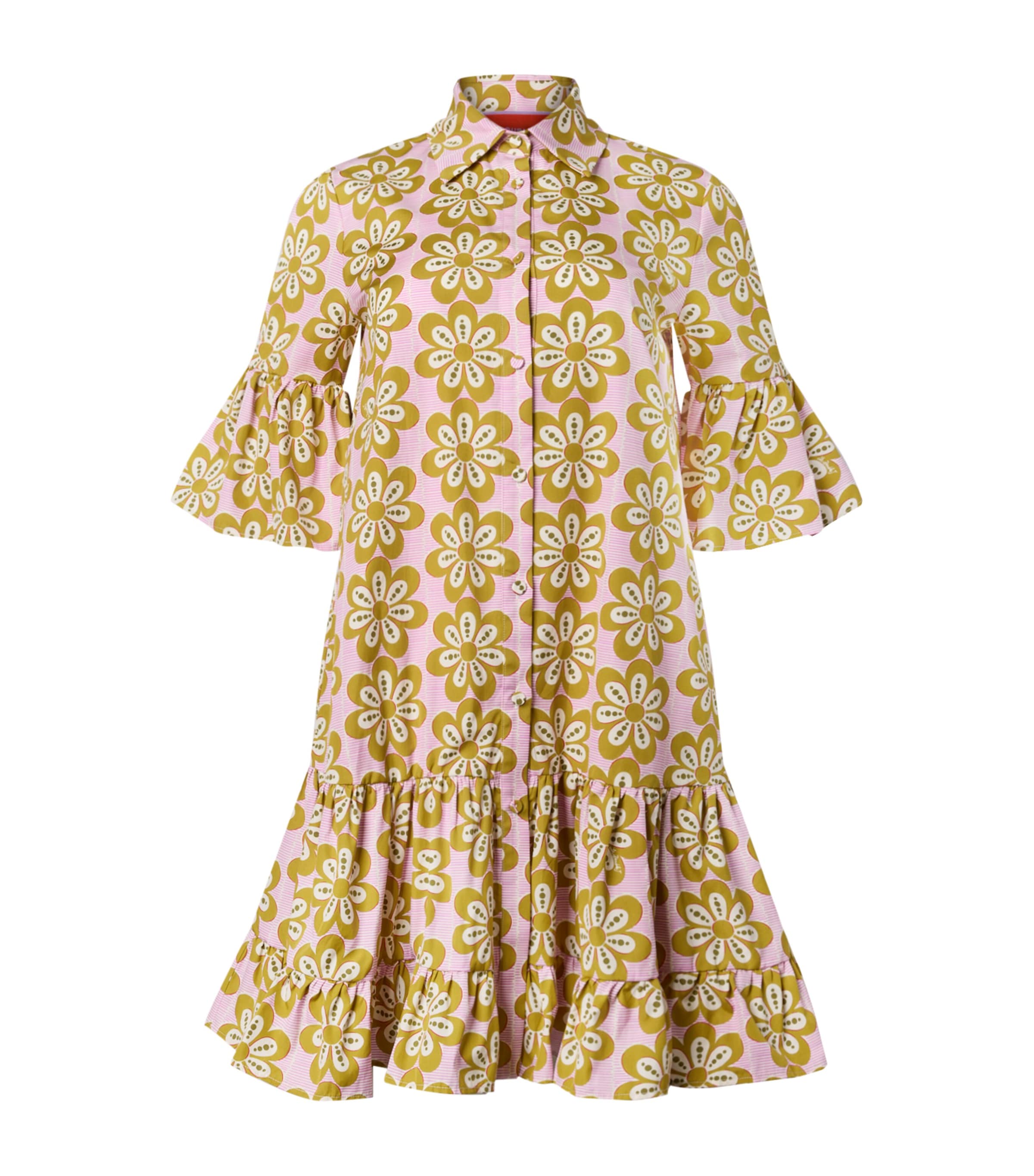 La Doublej Choux Floral Cotton Poplin Shirt Dress In Green