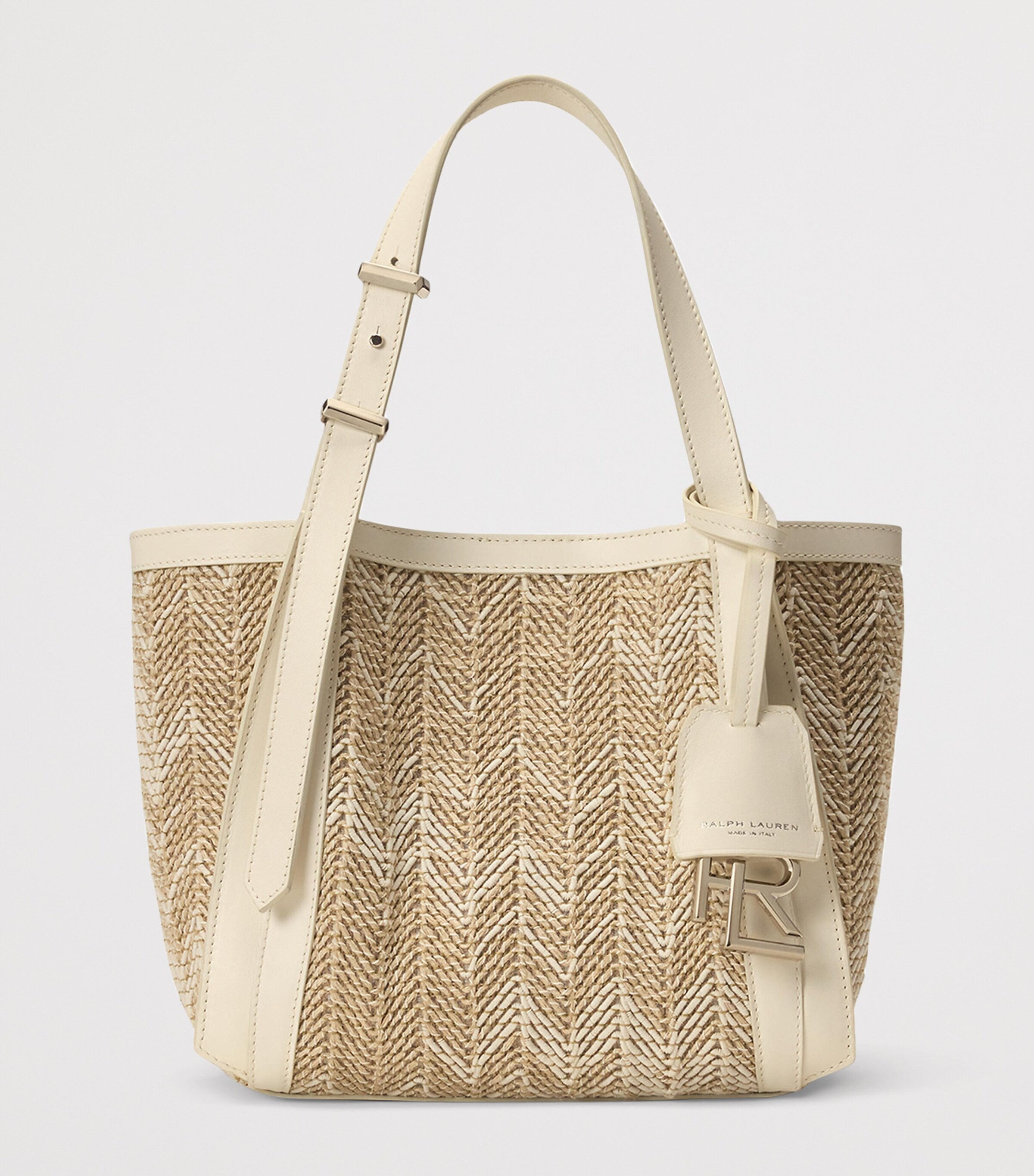 Leather-Trim Woven Ralph Shoulder Bag LIGHT SAND Image 5