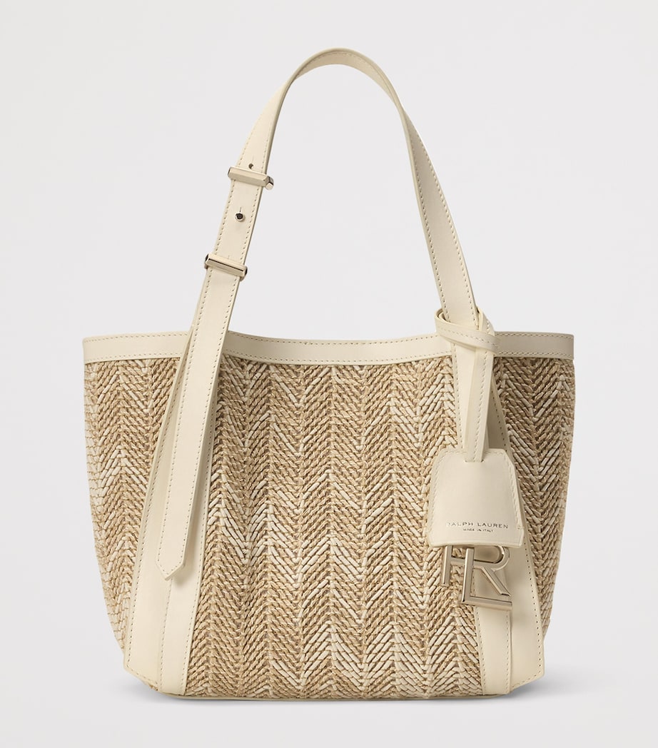 Leather-Trim Woven Ralph Shoulder Bag LIGHT SAND Image 5