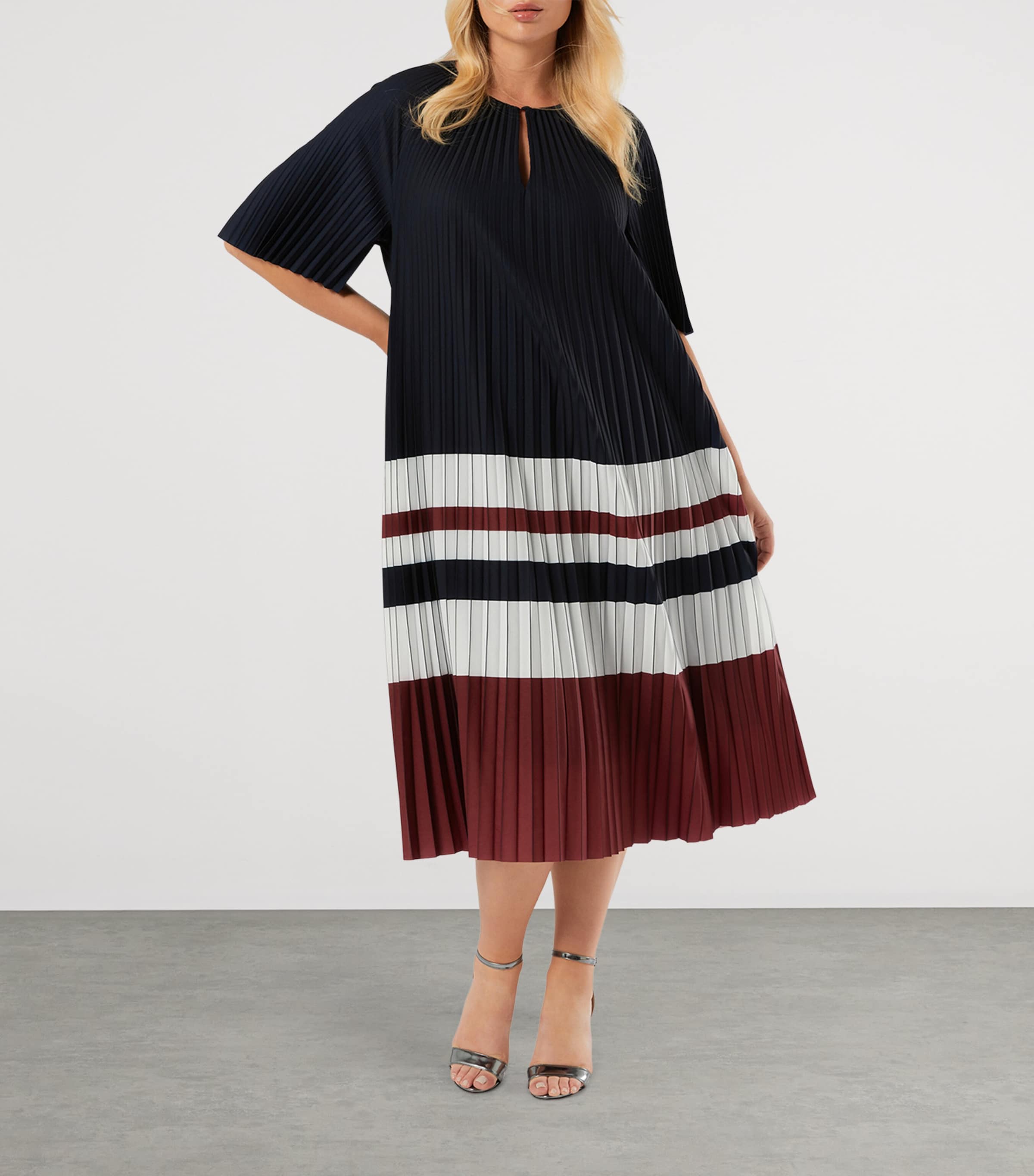 Stripe Pleated Midi Dress CHERRY Image 4