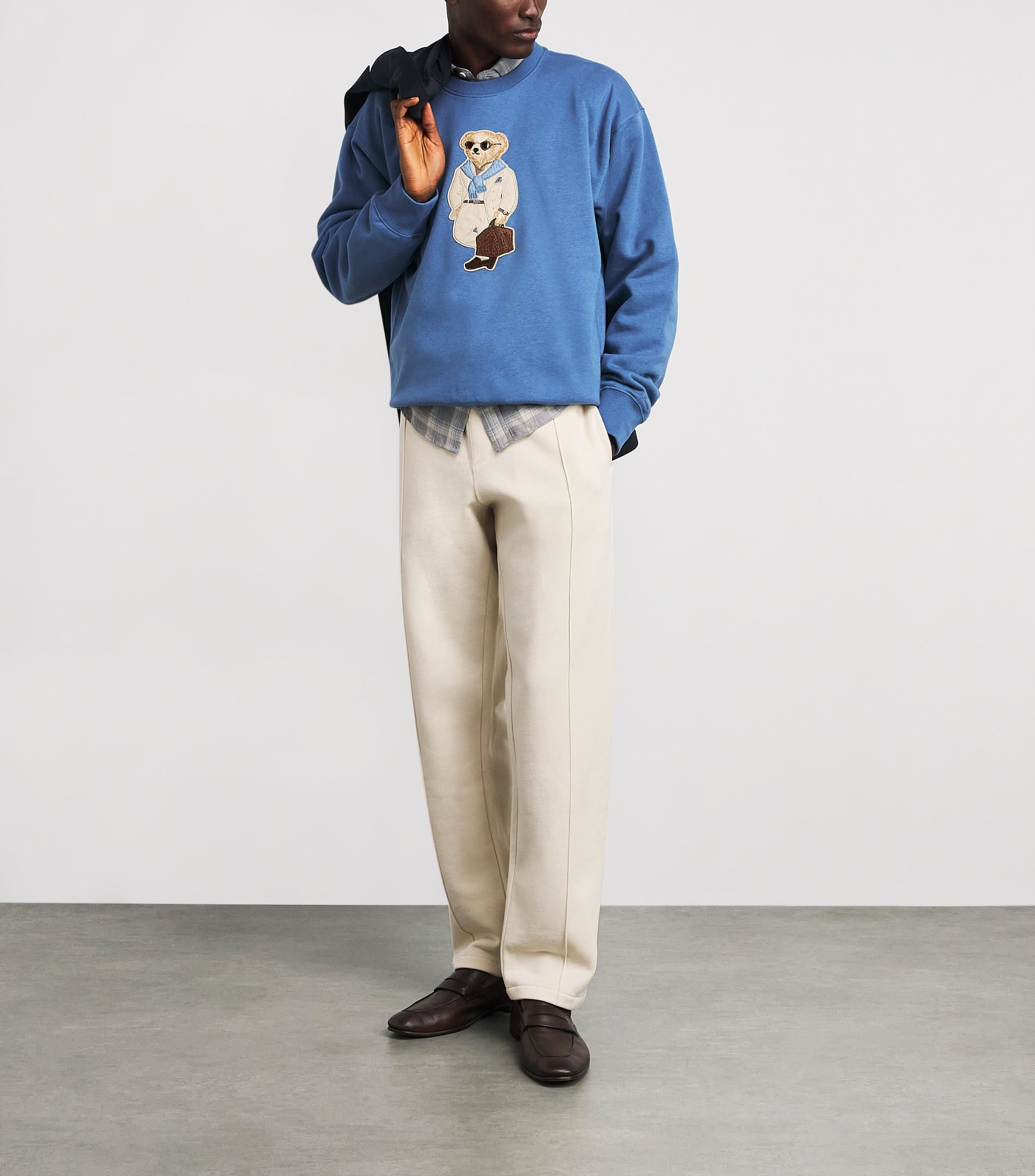 Ralph Lauren Purple Label Mens Cotton-Cashmere Polo Bear Sweatshirt Blue Horizon Image 2