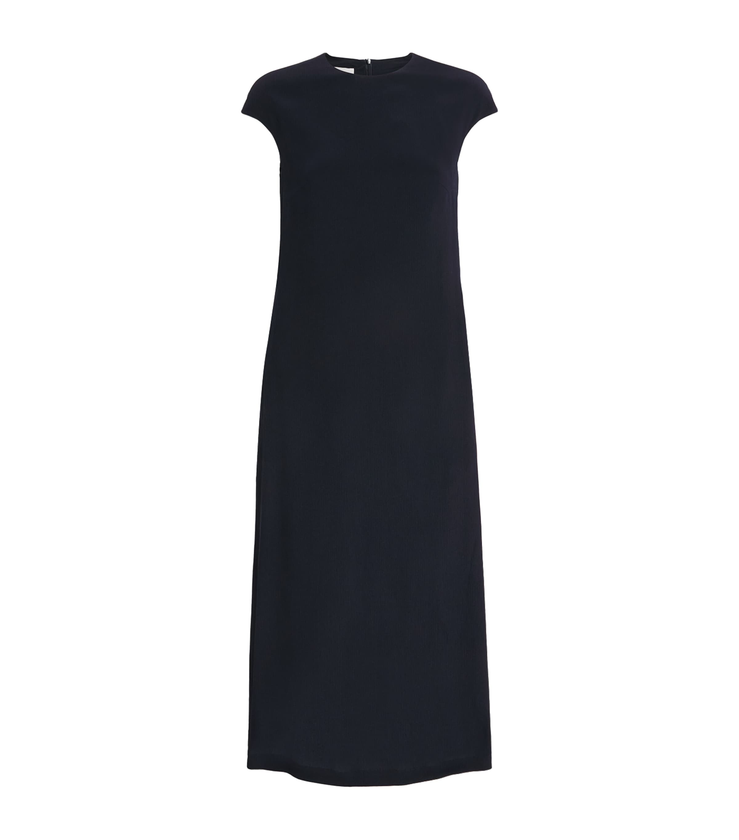 Silk Shirred Midi Dress DARK NAVY Image 1