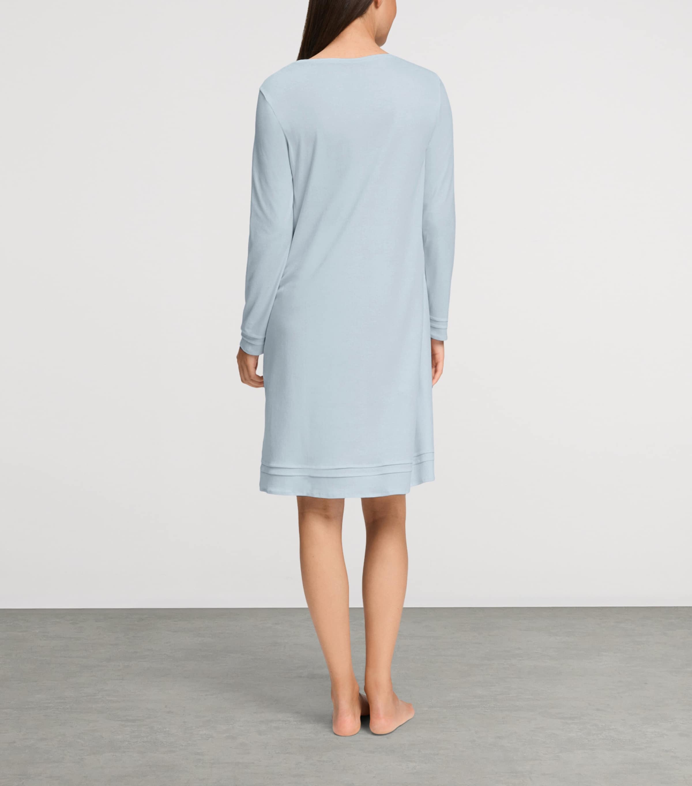 Hanro Womens Cotton Long-Sleeve Nightdress Pastel Sky Image 4
