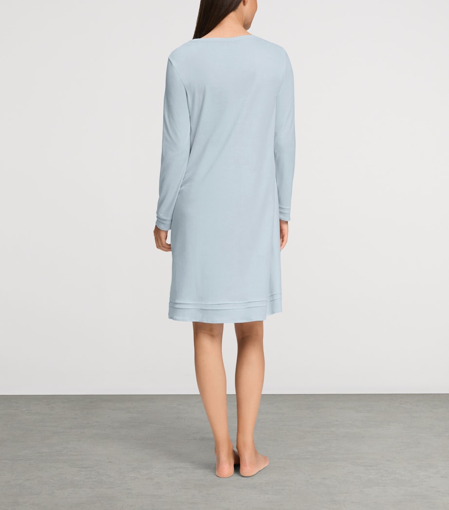 Hanro Womens Cotton Long-Sleeve Nightdress Pastel Sky Image 4